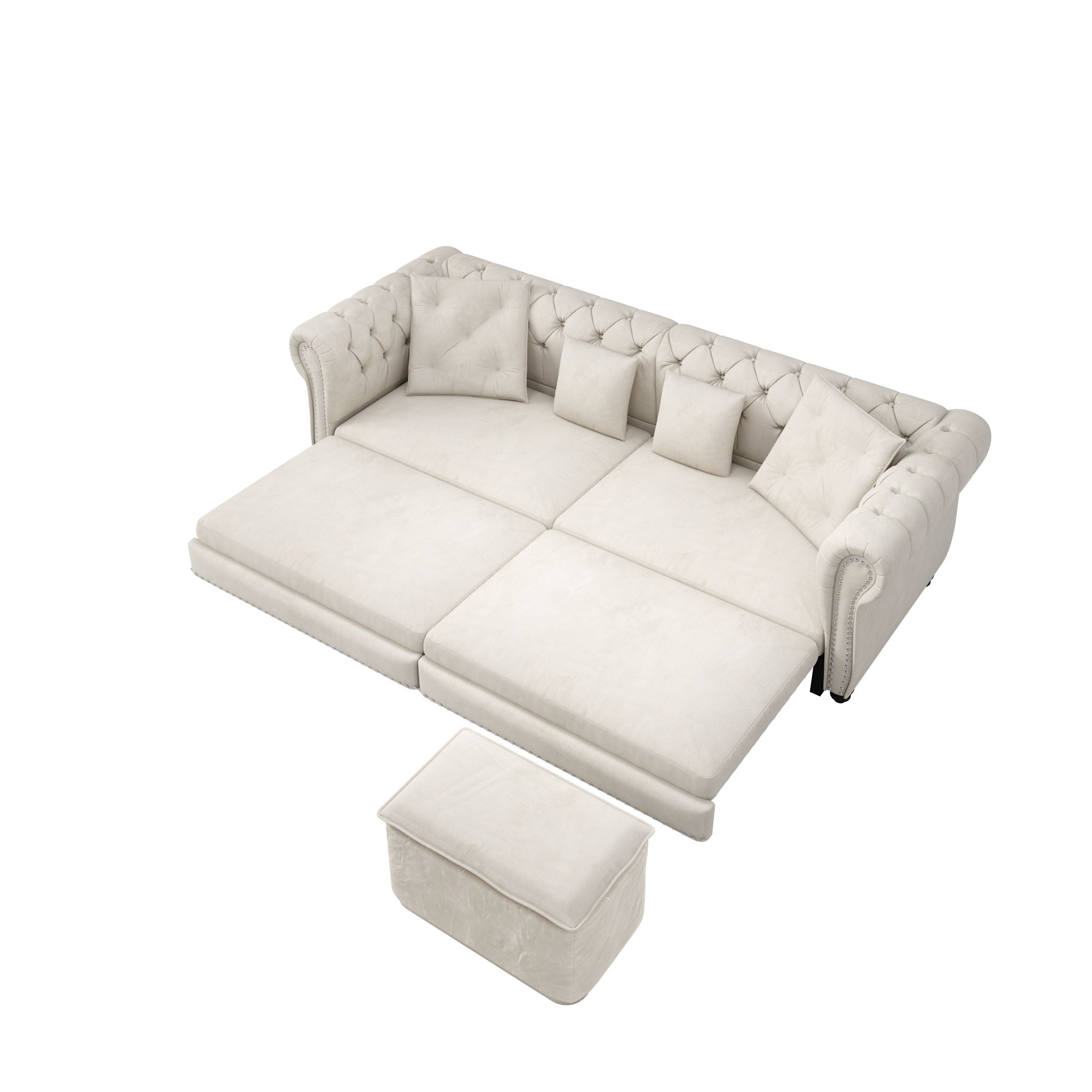 3 In 1 Pull Out Sofa Bed, Convertible Sleeper Sofa Bed, 3 Seater Sofa With Movable Ottoman - Beige