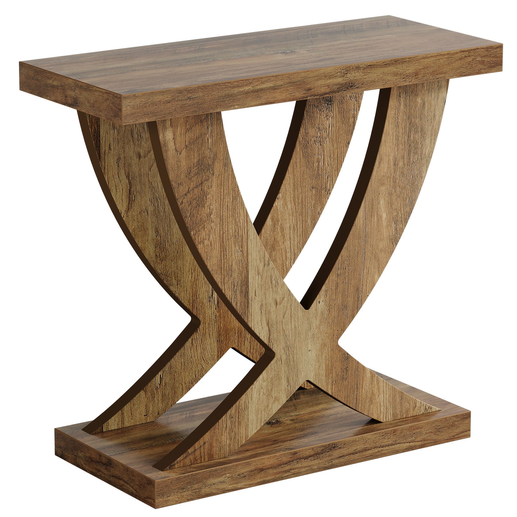 End Table With Cross Fishtail Support For Living Room - Brown