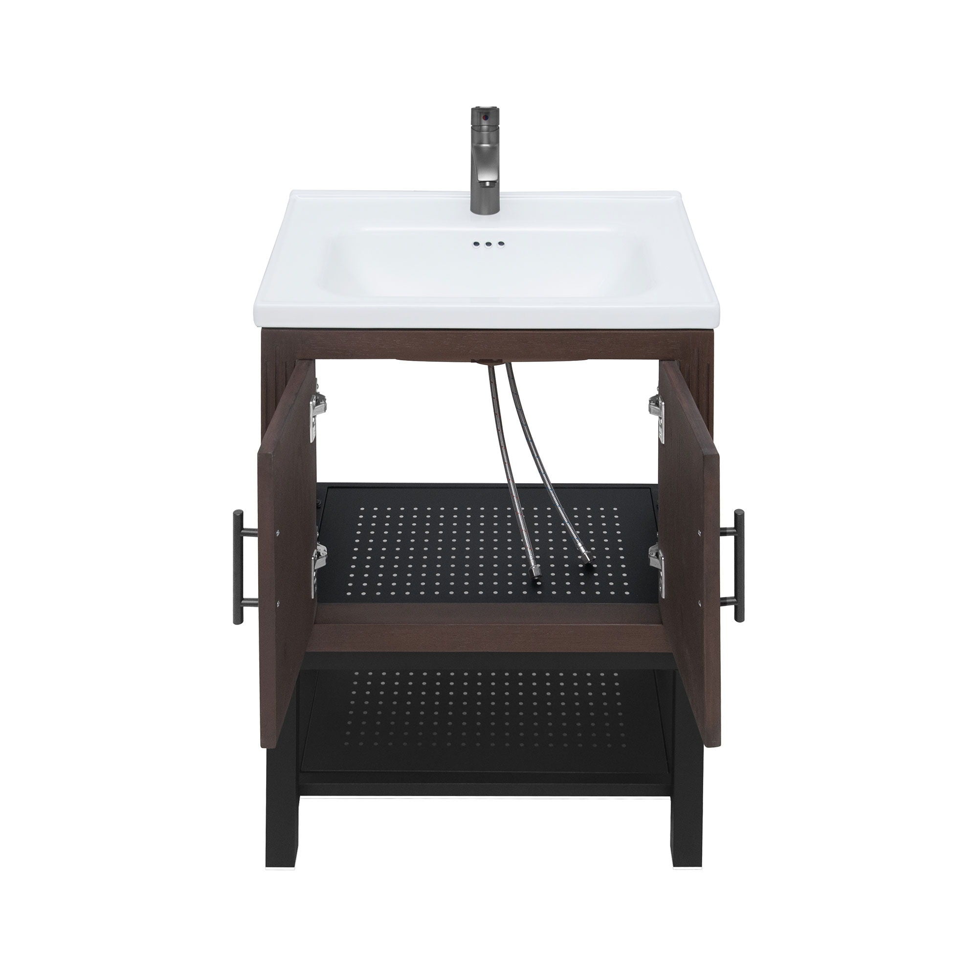 Modern Freestanding Bathroom Vanity With Ceramic Sink, Hot And Cold Faucet, Storage Cabinet & Open Shelf