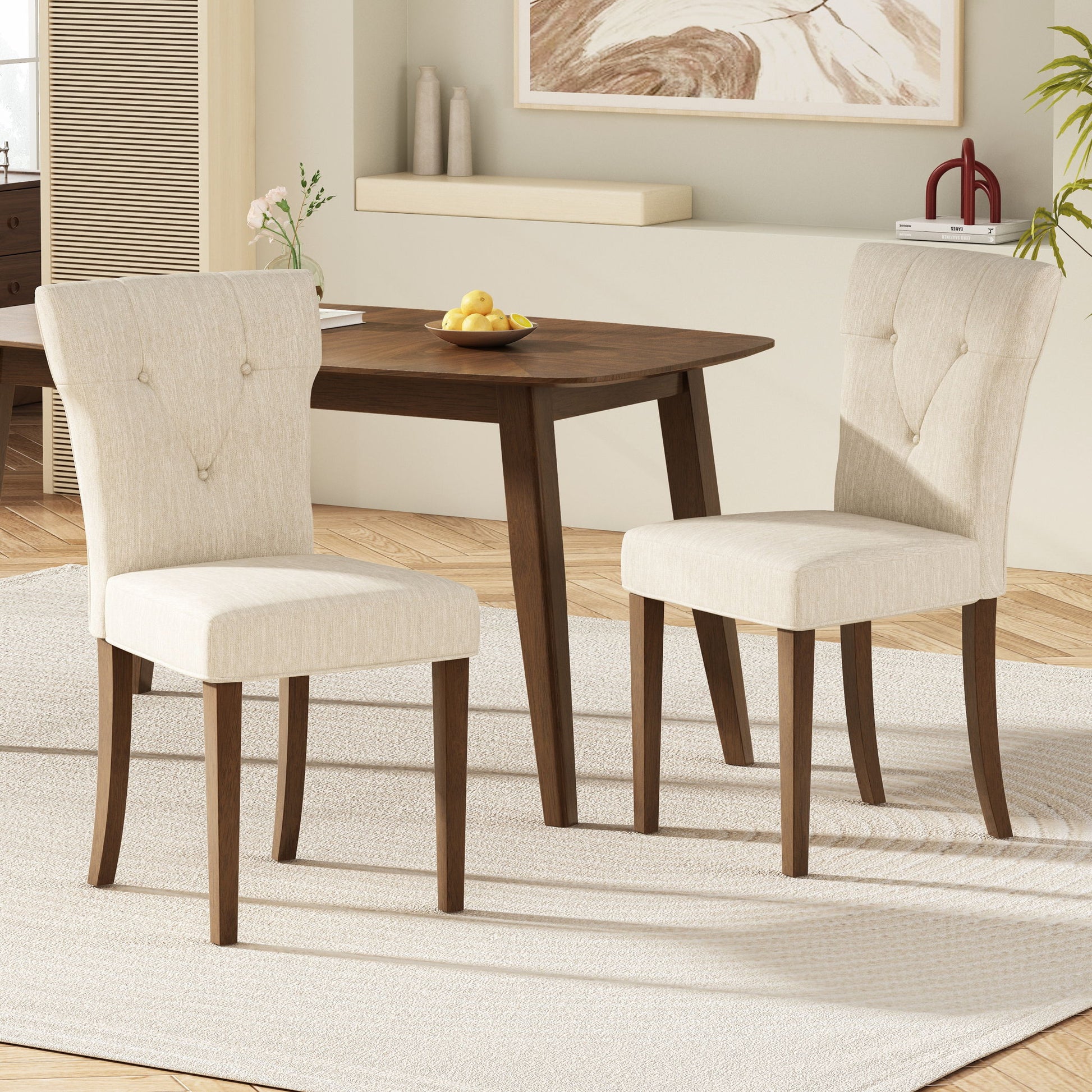 Modern Indoor Wood Dining Set With Chairs And Table, Rubber Wood, 6 Piece - Cream / Walnut - Best Buy Furniture