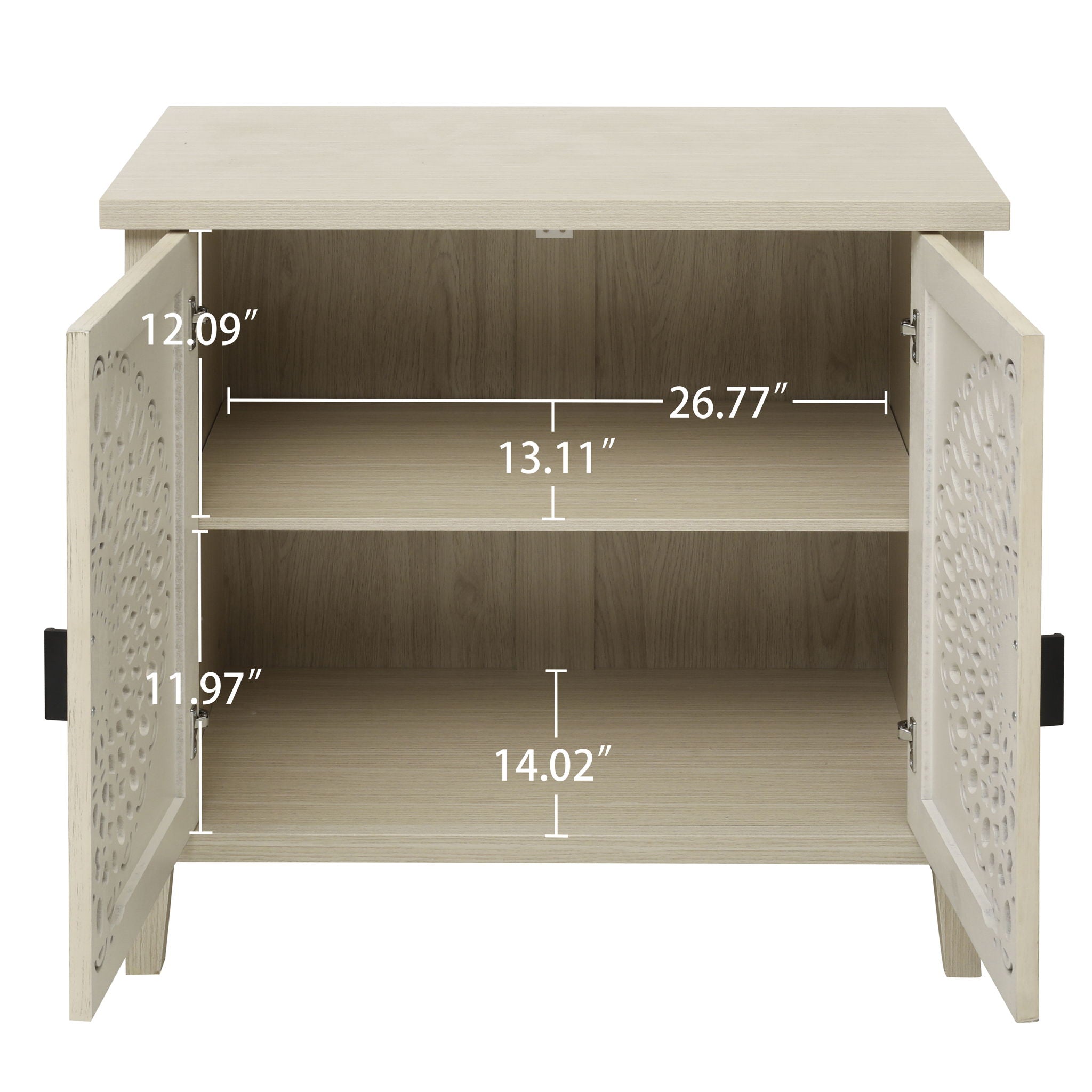 Hollow Carved 2 Door Accent Cabinet Sideboard Buffet Storage Cabinet With Adjustable Shelf For Entryway Living Room Bedroom - Natural