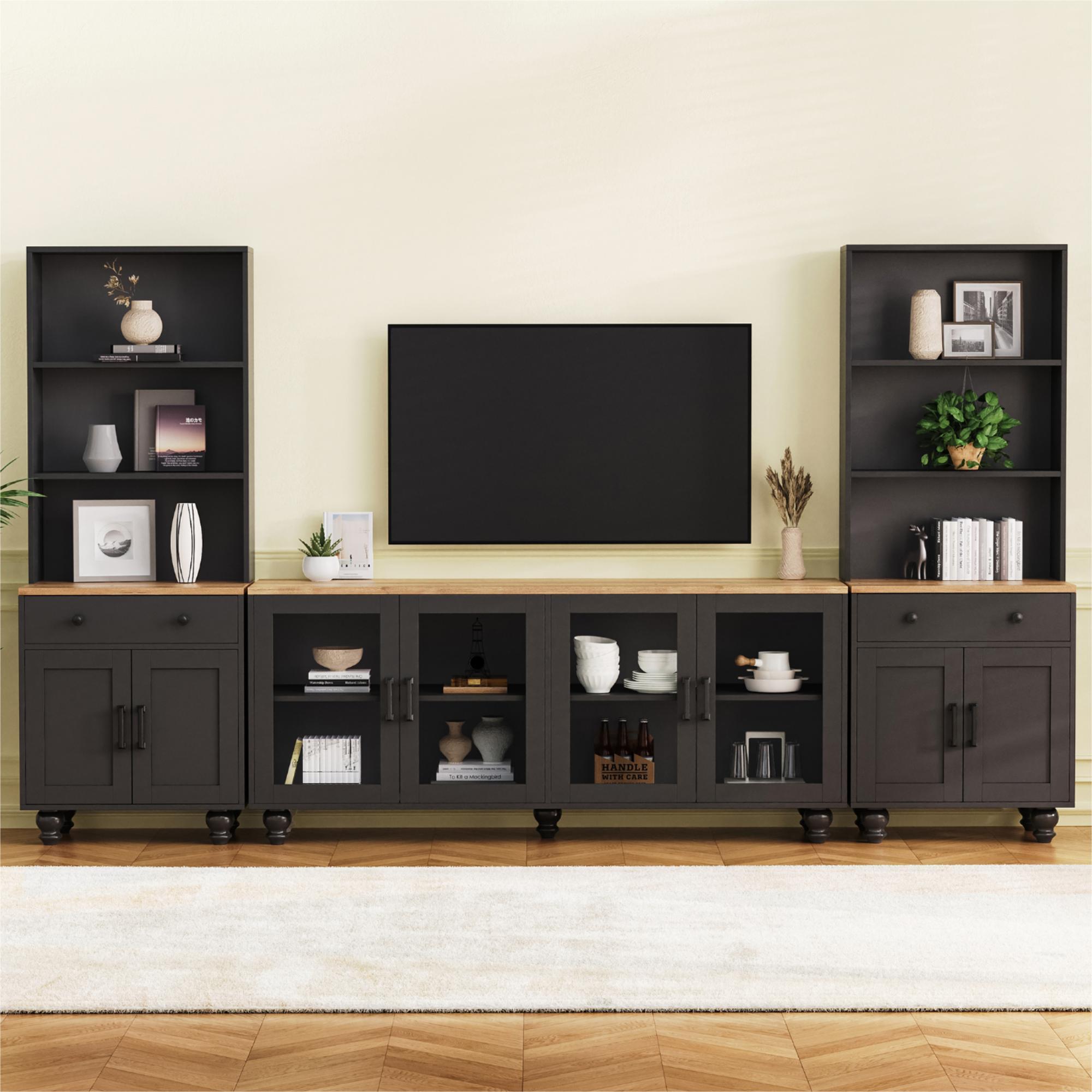 Farmhouse TV Stand With Solid Wood Gourd Shaped Legs For TVs Up To 70" - Best Buy Furniture