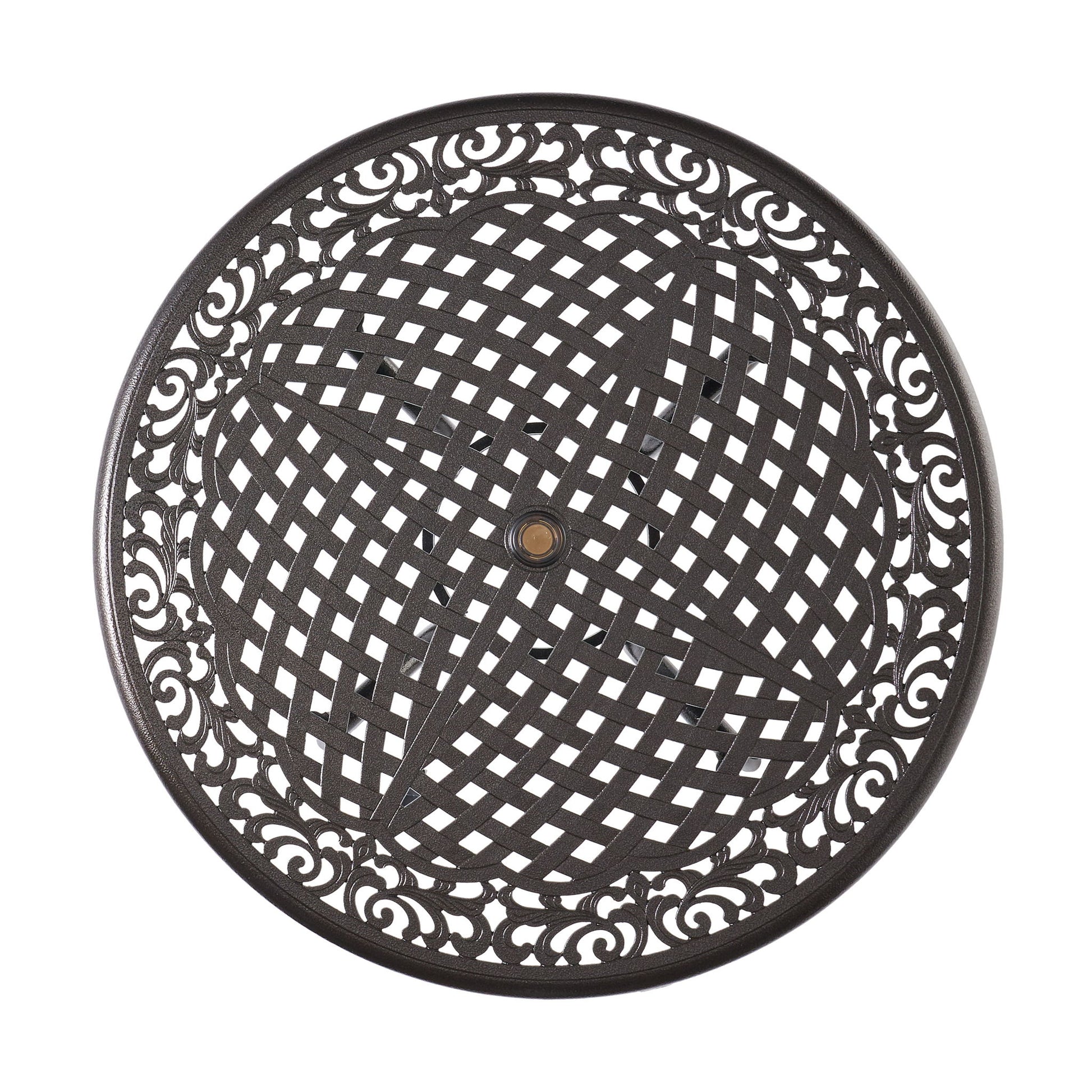 Tranquilius - Outdoor Round Dining Table With Lattice Tabletop, Umbrella Hole And Curved Legs - Best Buy Furniture