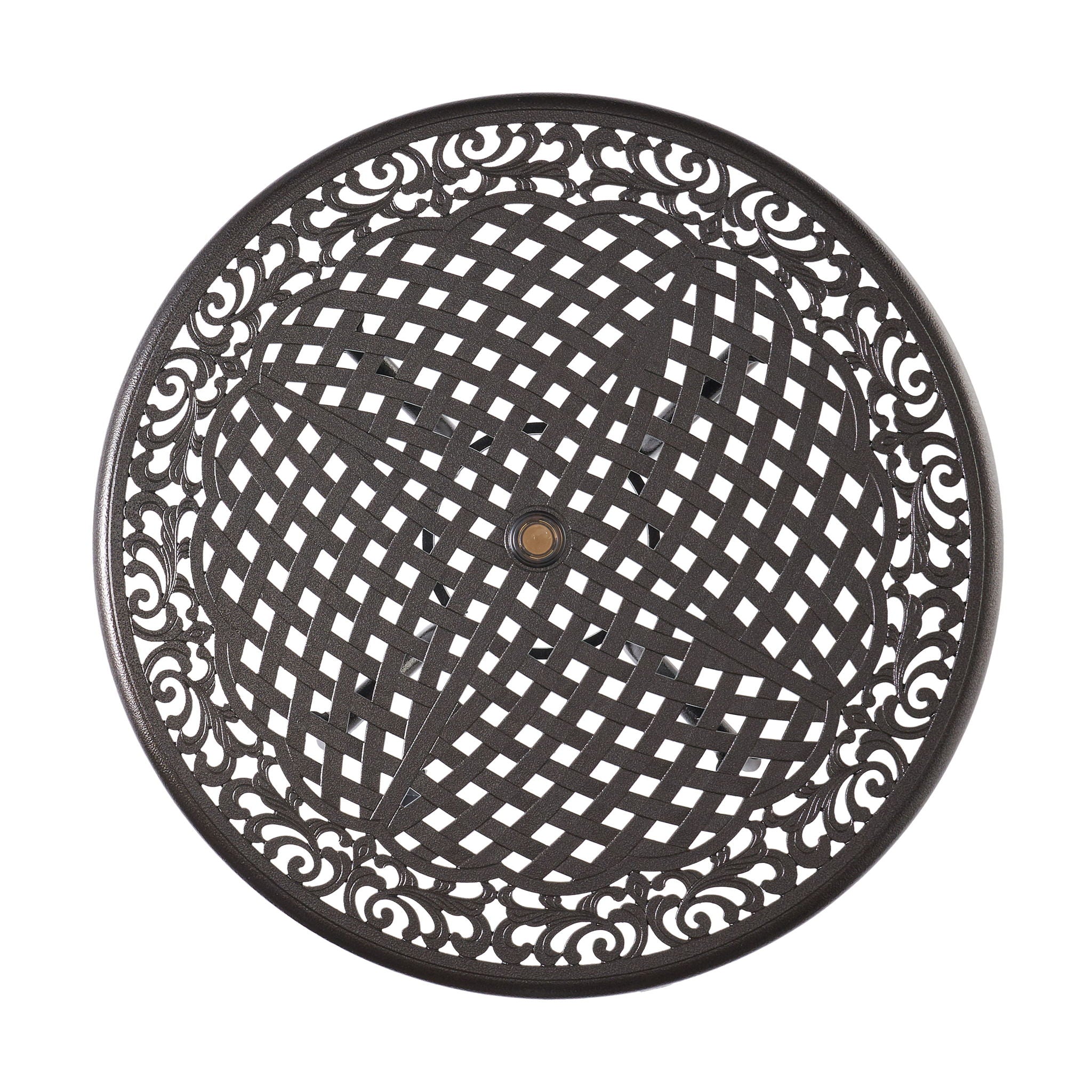 Tranquilius - Outdoor Round Dining Table With Lattice Tabletop, Umbrella Hole And Curved Legs - Best Buy Furniture