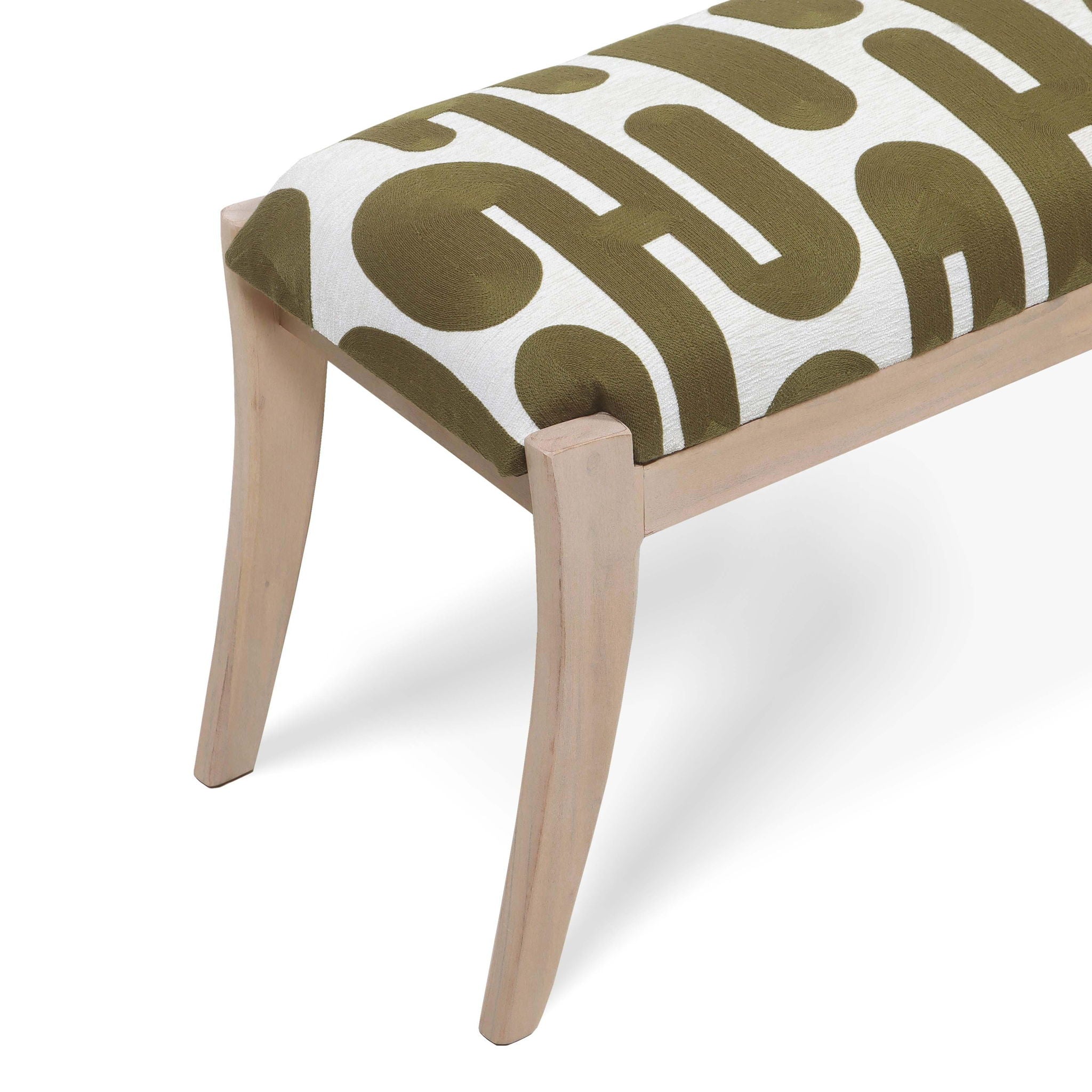 Arielle - Embroidered Bench - Olive / White