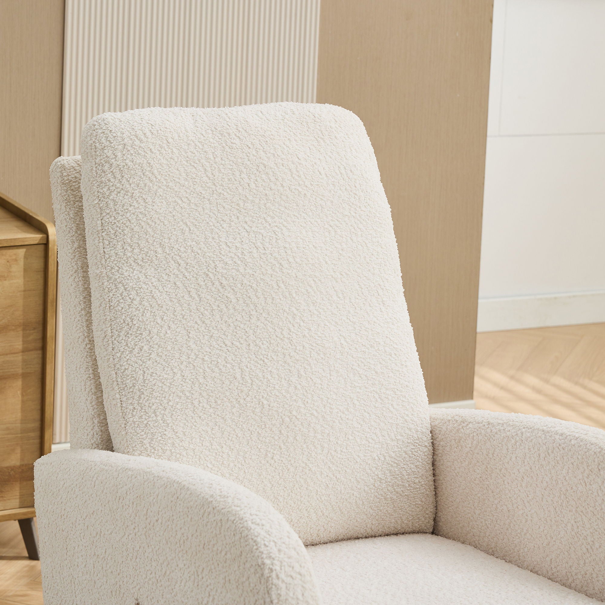 High Back Glider Rocking Chair With Retractable Footrest And Rubber Wood Legs