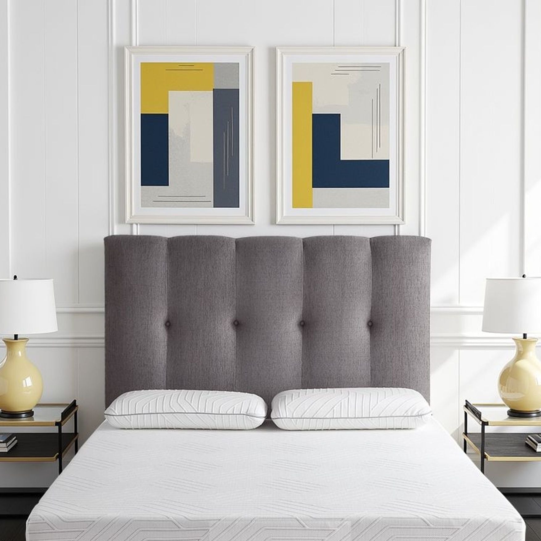 Bridgevine Home - Queen Size Tufted Upholstered Headboard With Nailhead Trim - Gray