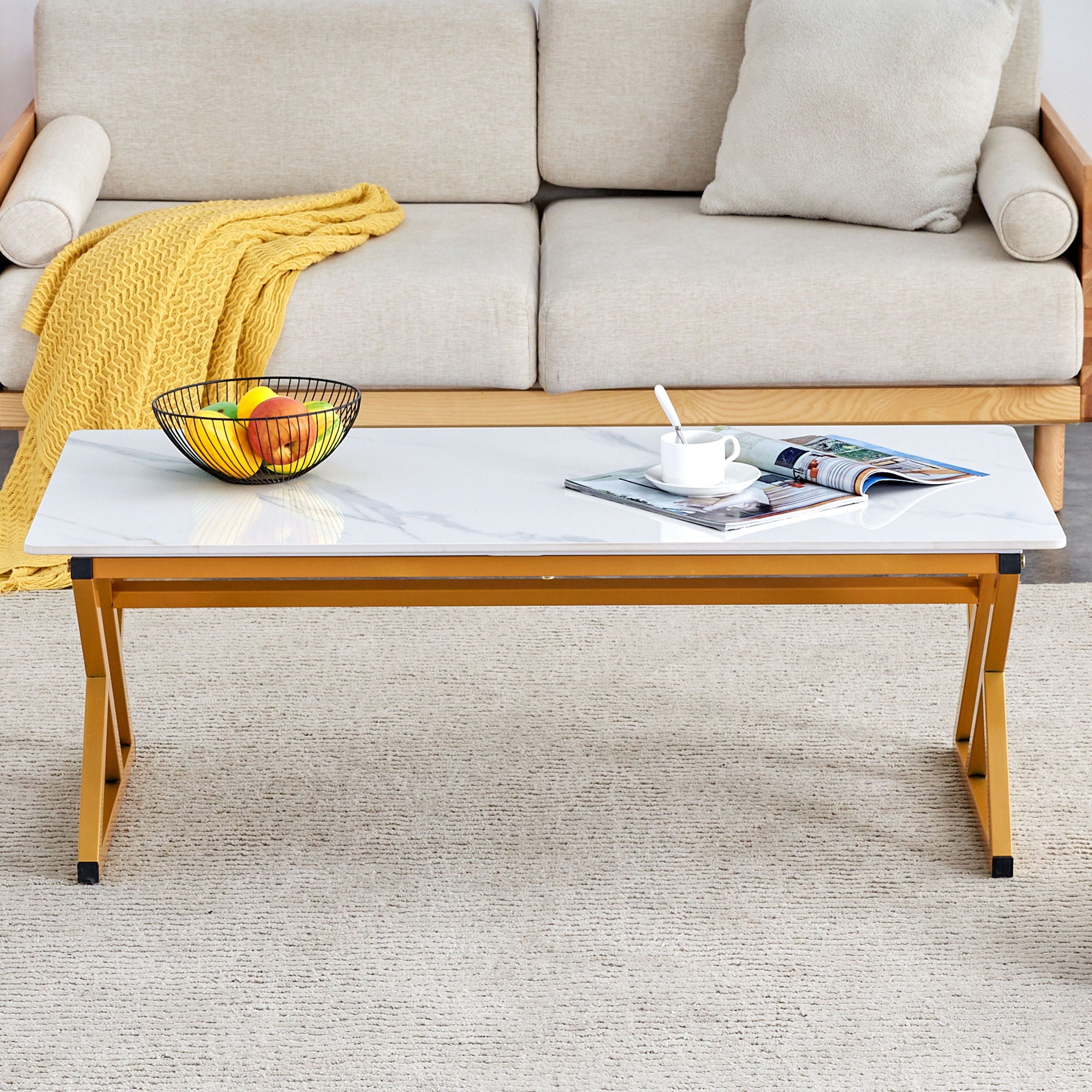 Modern Rock Slab Coffee Table With Metal Legs