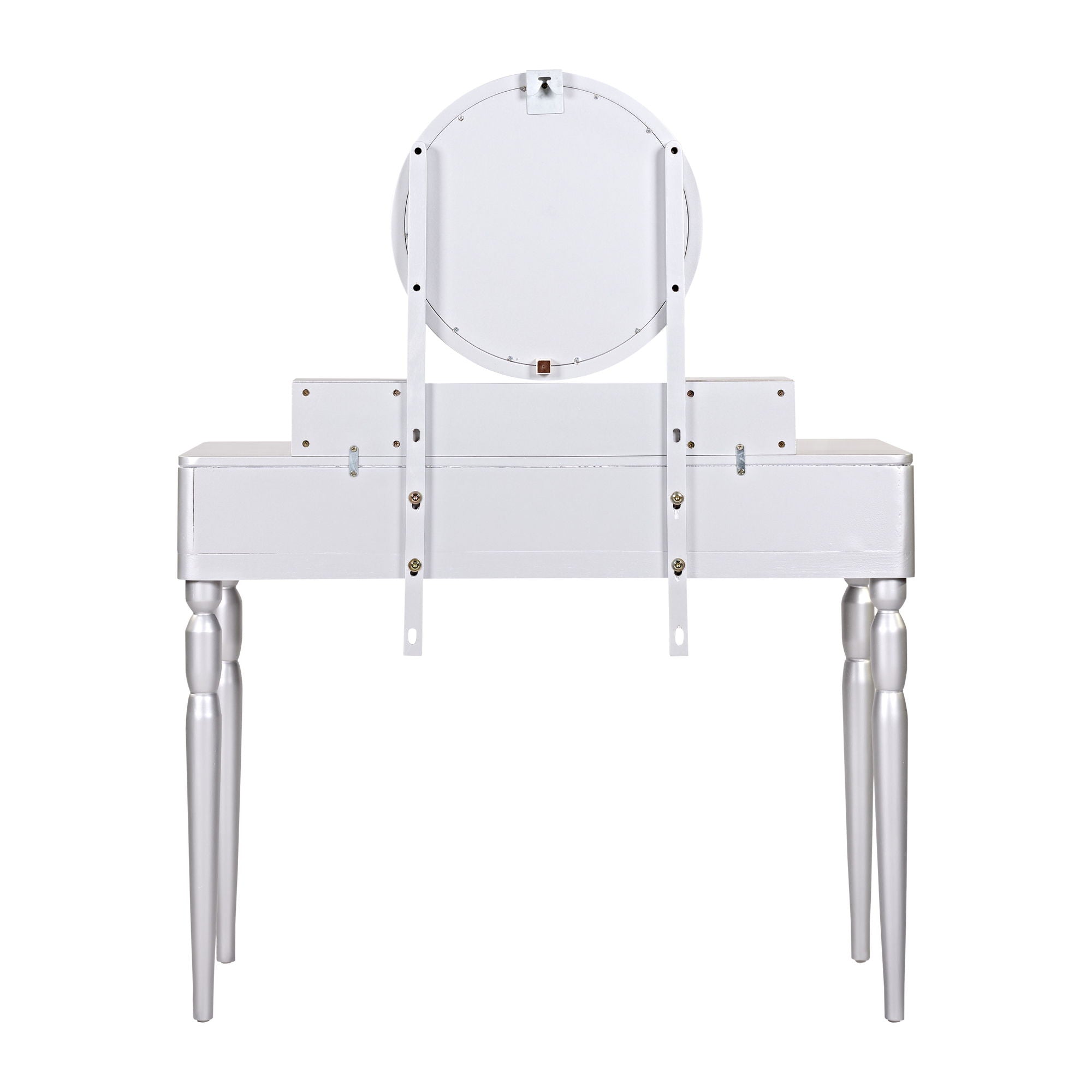 Luxury Vanity Desk With Round Mirror Height Adjustable Dressing Table Set Engineered Wood - Silver