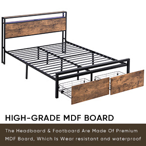 Bed frame with storage, led headboard, drawers & usb port
