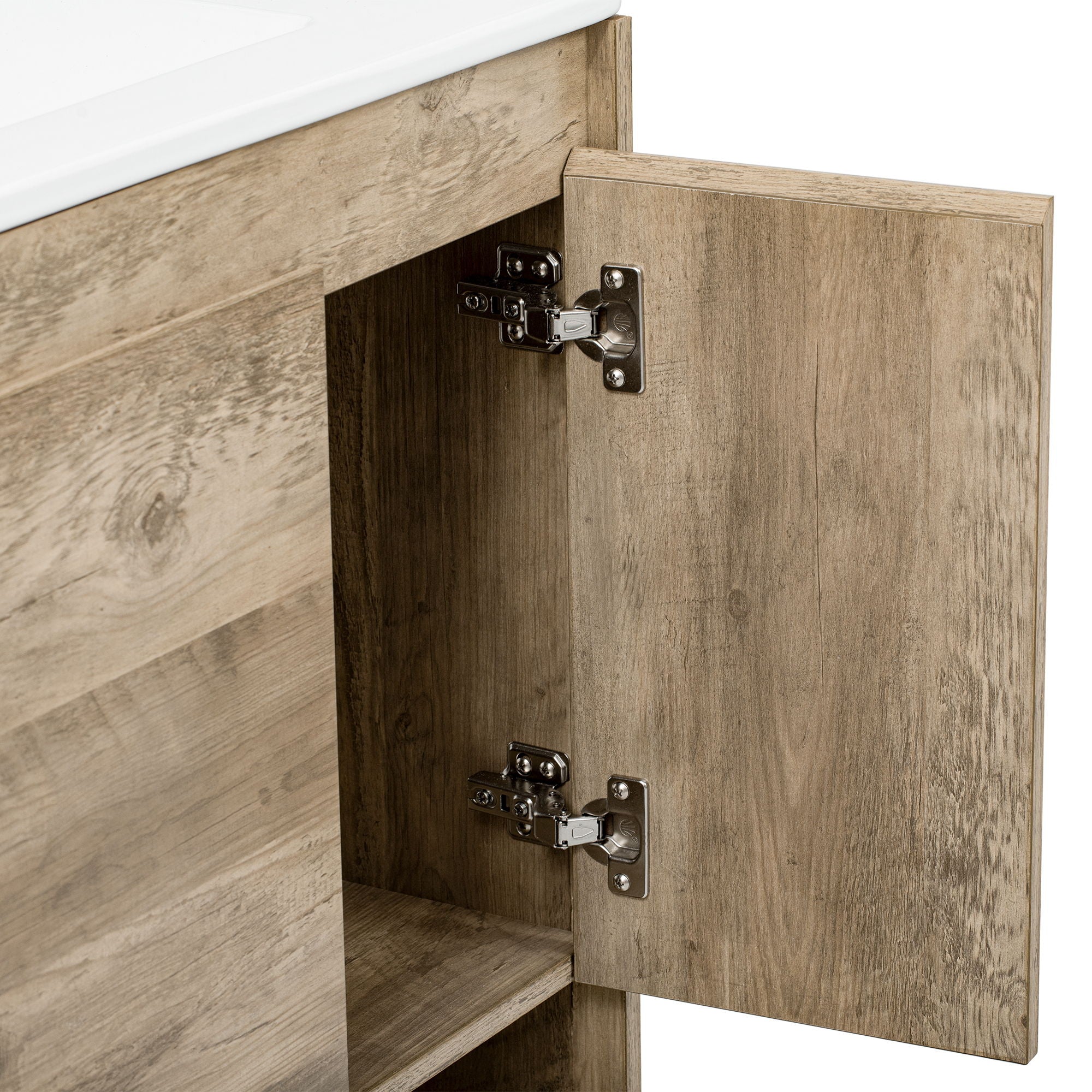 Bathroom Vanity Cabinet With Sink, Sliding Drawer, Soft Closing Door, Open Shelf - Natural Wood