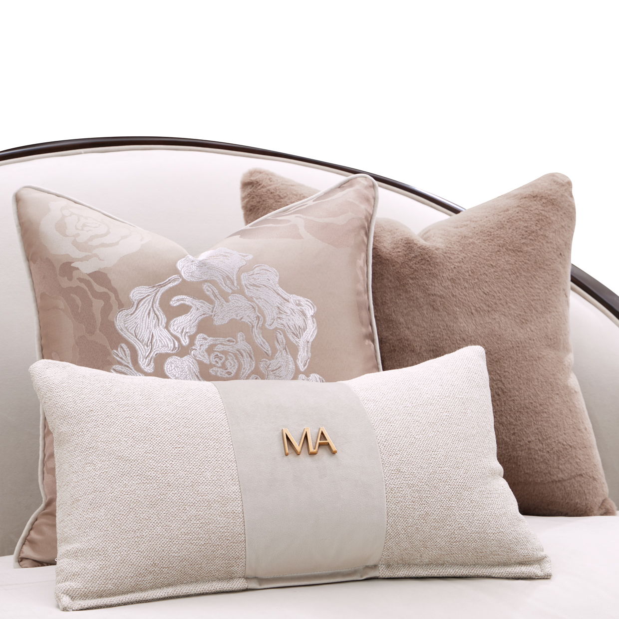 Camellia Field - Asymmetrical Velvet Sofa - Beige / Dark Brown