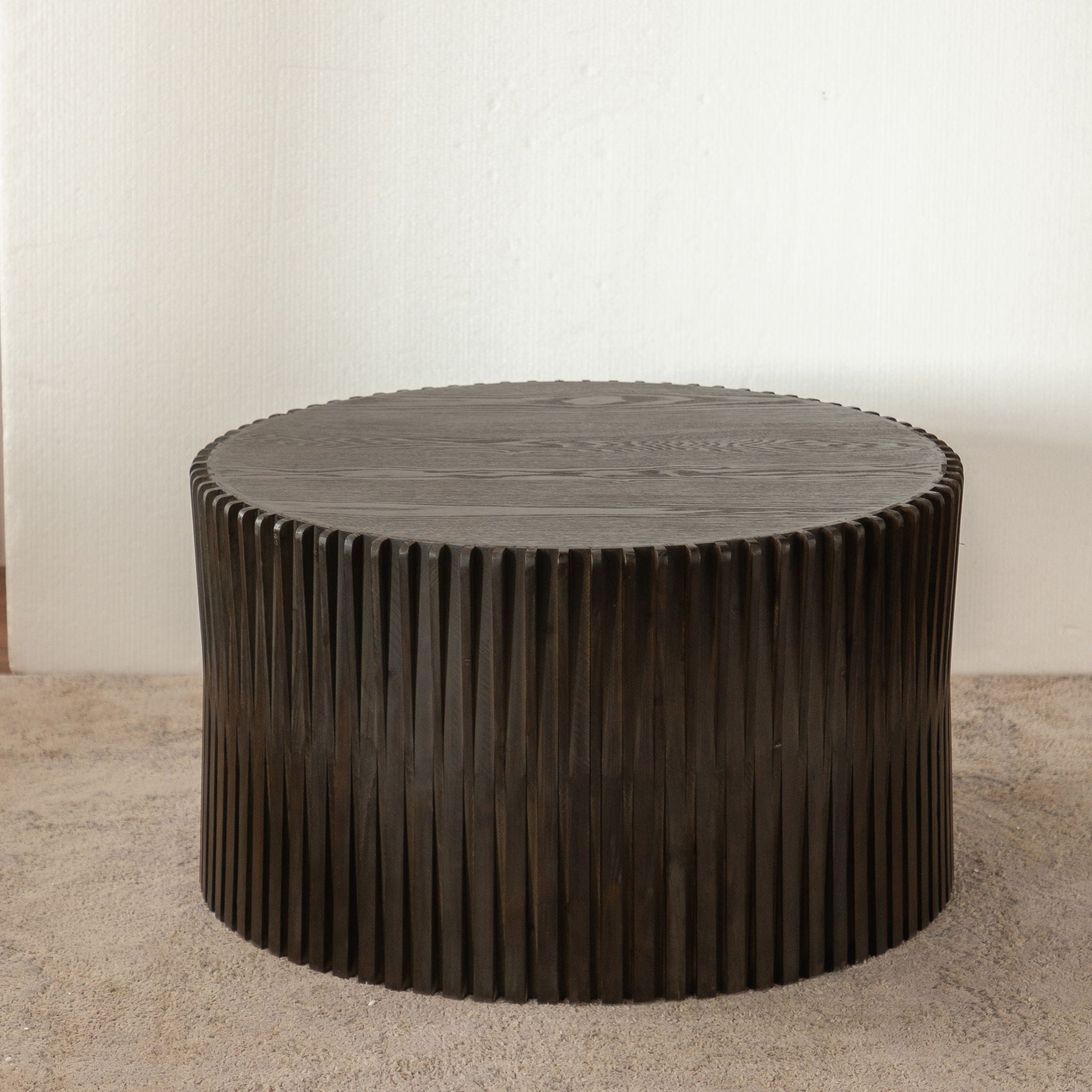 Cylindrical Coffee Table With Vertical Texture Relief