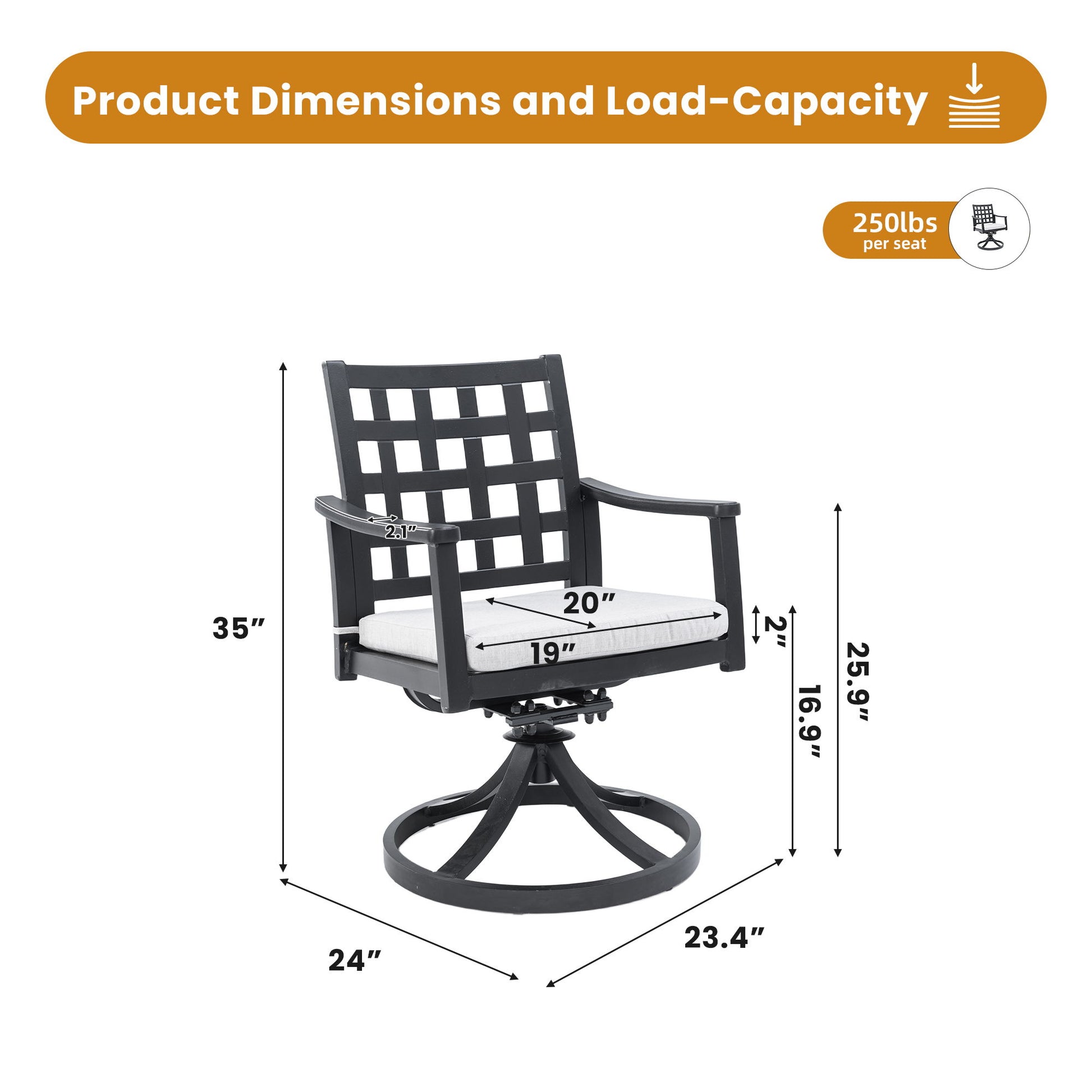 Modern Classic Outdoor Dining Swivel Rockers With Sunbrella Cushion, Lattice Design, Weather Resistant Frame (Set of 2) - Ember Black - Best Buy Furniture