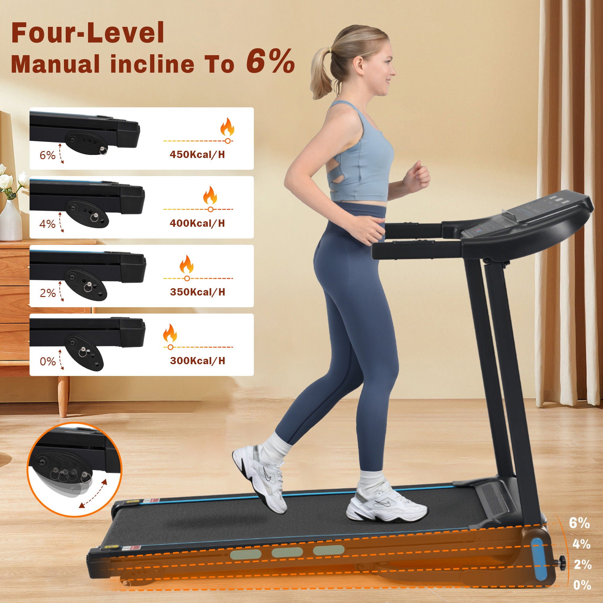 3.5Hp Hydraulic System Auto Foldable Treadmill With Incline, Heart Rate Sensors, Type C & USB Charge, Bluetooth Speaker - Black