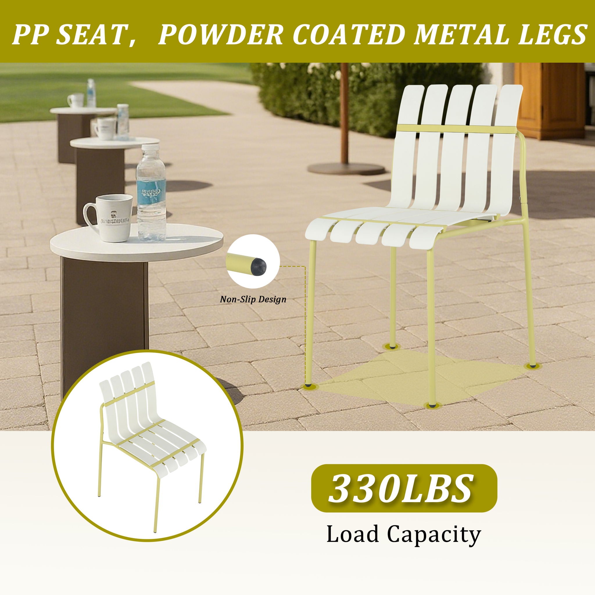 4 Piece Set Of Modern Color Block Designed Single Chairs, UV Resistant And Rust Proof - Grain Yellow / White