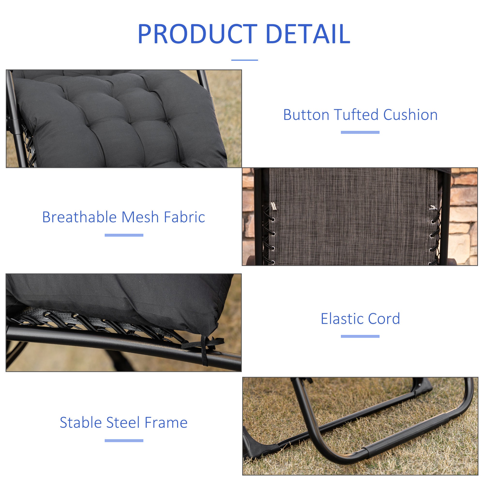 Zero gravity chair, reclining lounge chair with padded cushion -  Side Tray Black