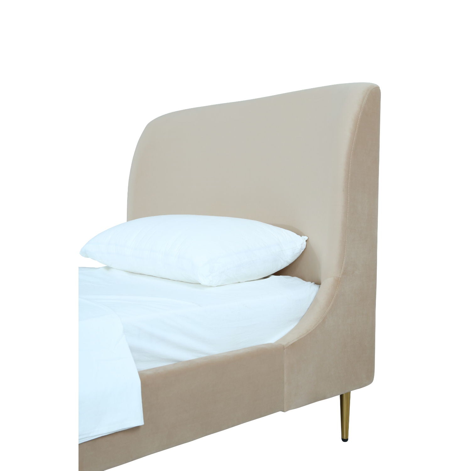 Mid-Century Modern Upholstered Bed With Curved Headboard
