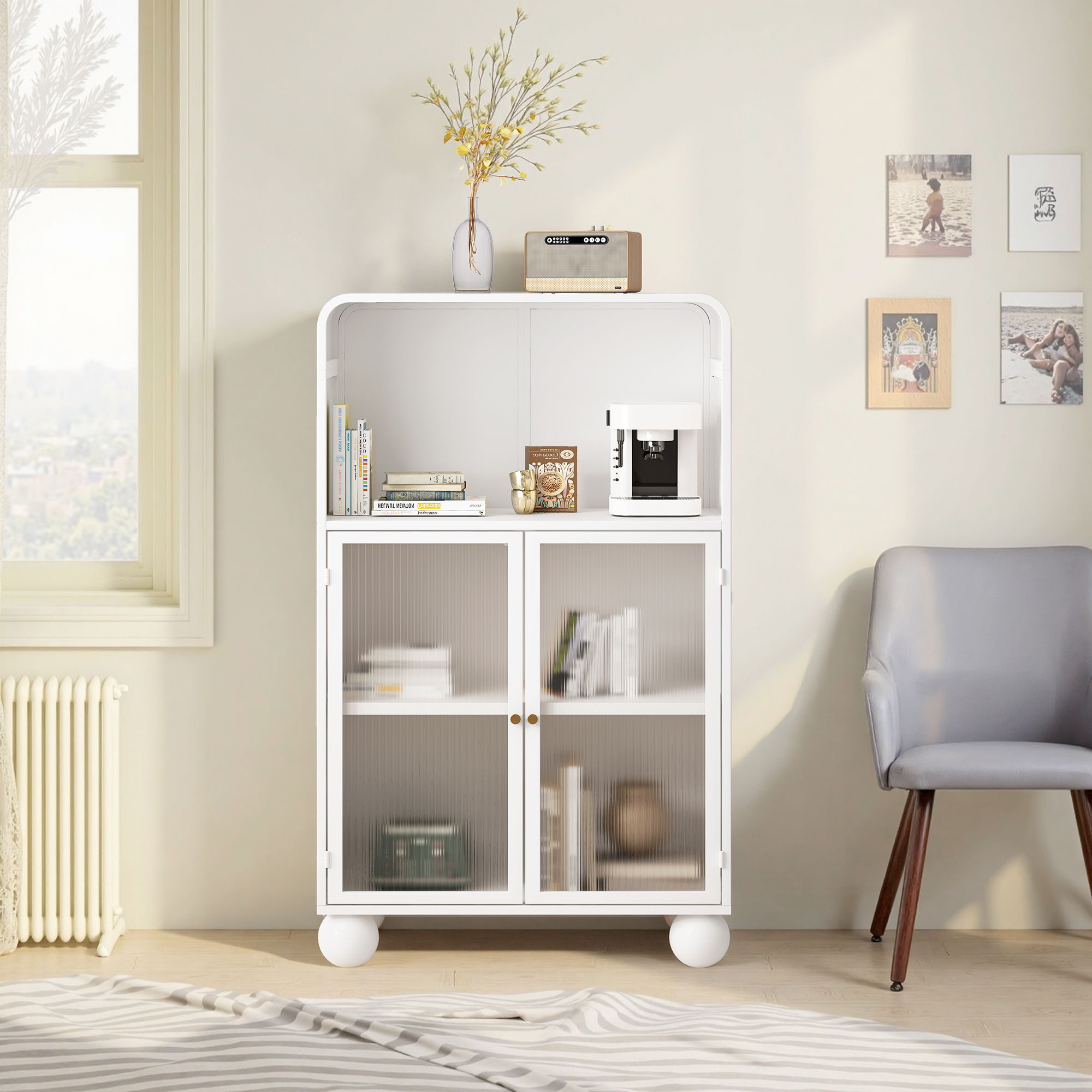 Storage Cabinet With Shelves And Glass Door, Freestanding Organizer For Bathroom - White
