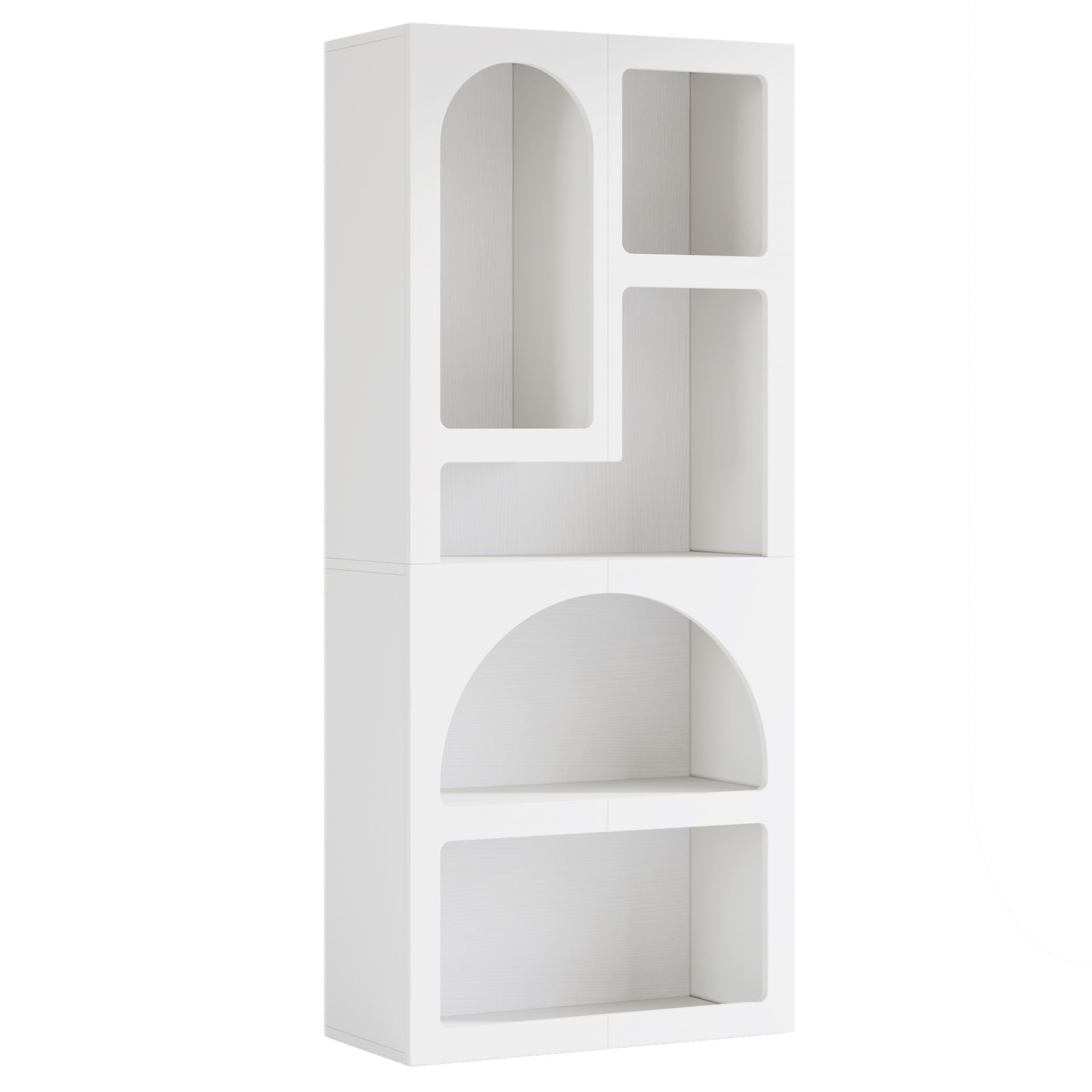 Geometric Arched 5 Shelf Art Display Bookcase For Living Room - White