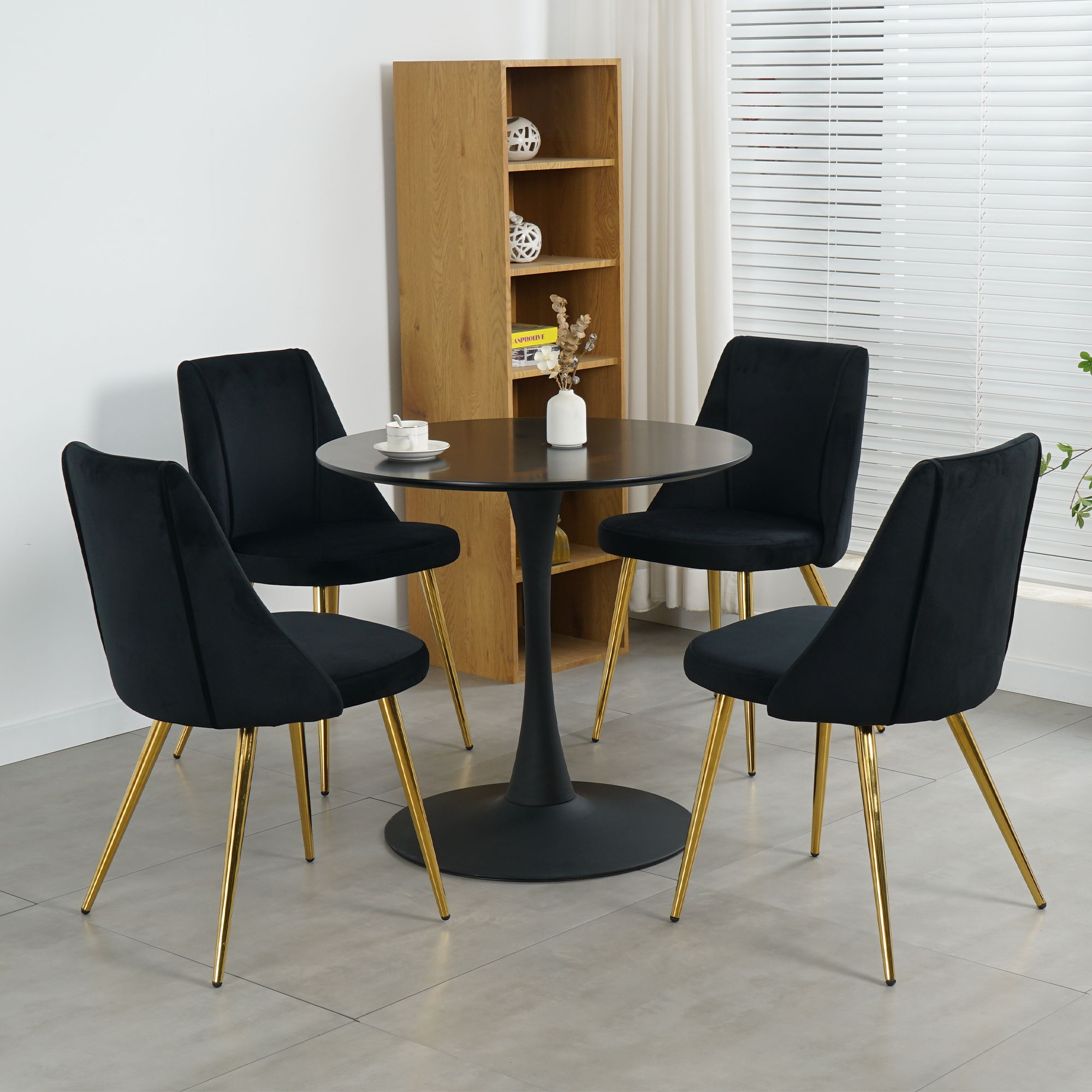 Modern Simple Velvet Dining Chair Set With Gold Metal Legs (Set of 4) - Black