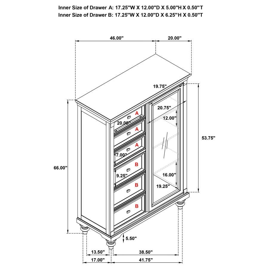 Andover - 6-Drawer Tempered Glass Door Chest - Dark Oak