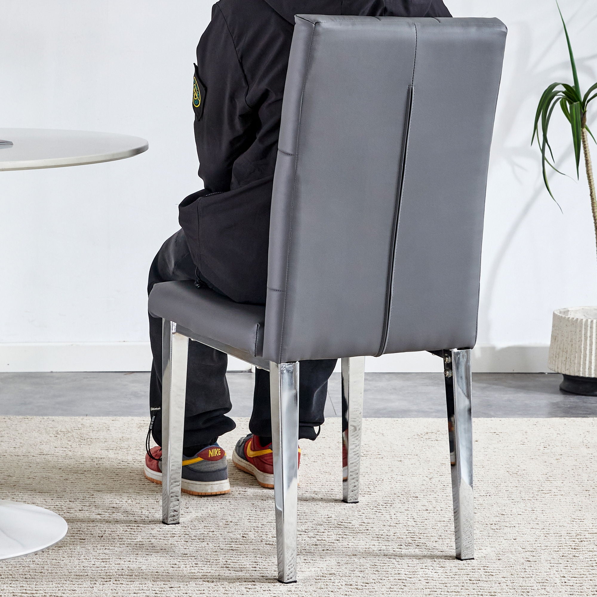 Vintage Style Armless Dining Chairs Set With Grid And Buckle Design