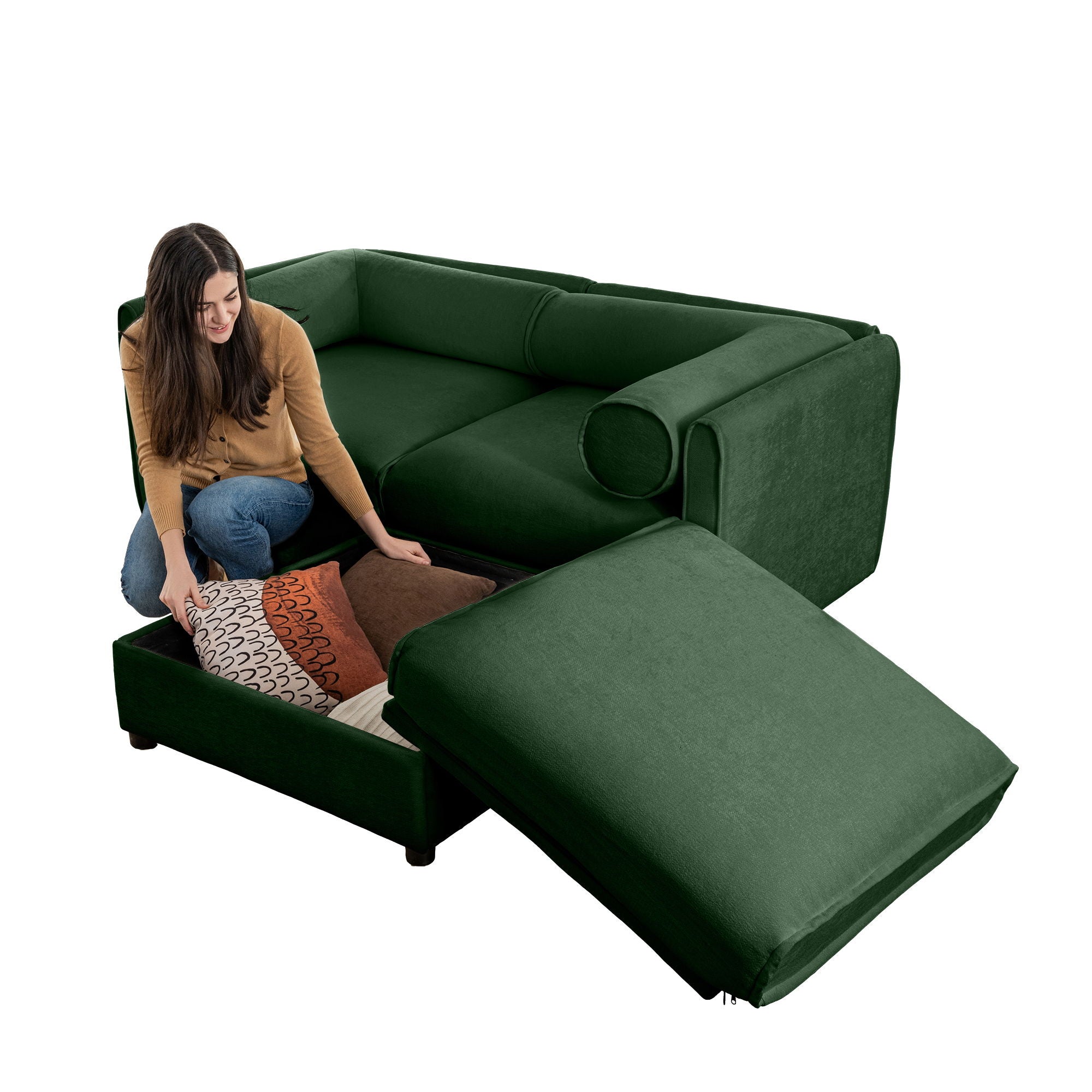 Contemporary Elegant White Chenille Sofa With Storage And Ottoman