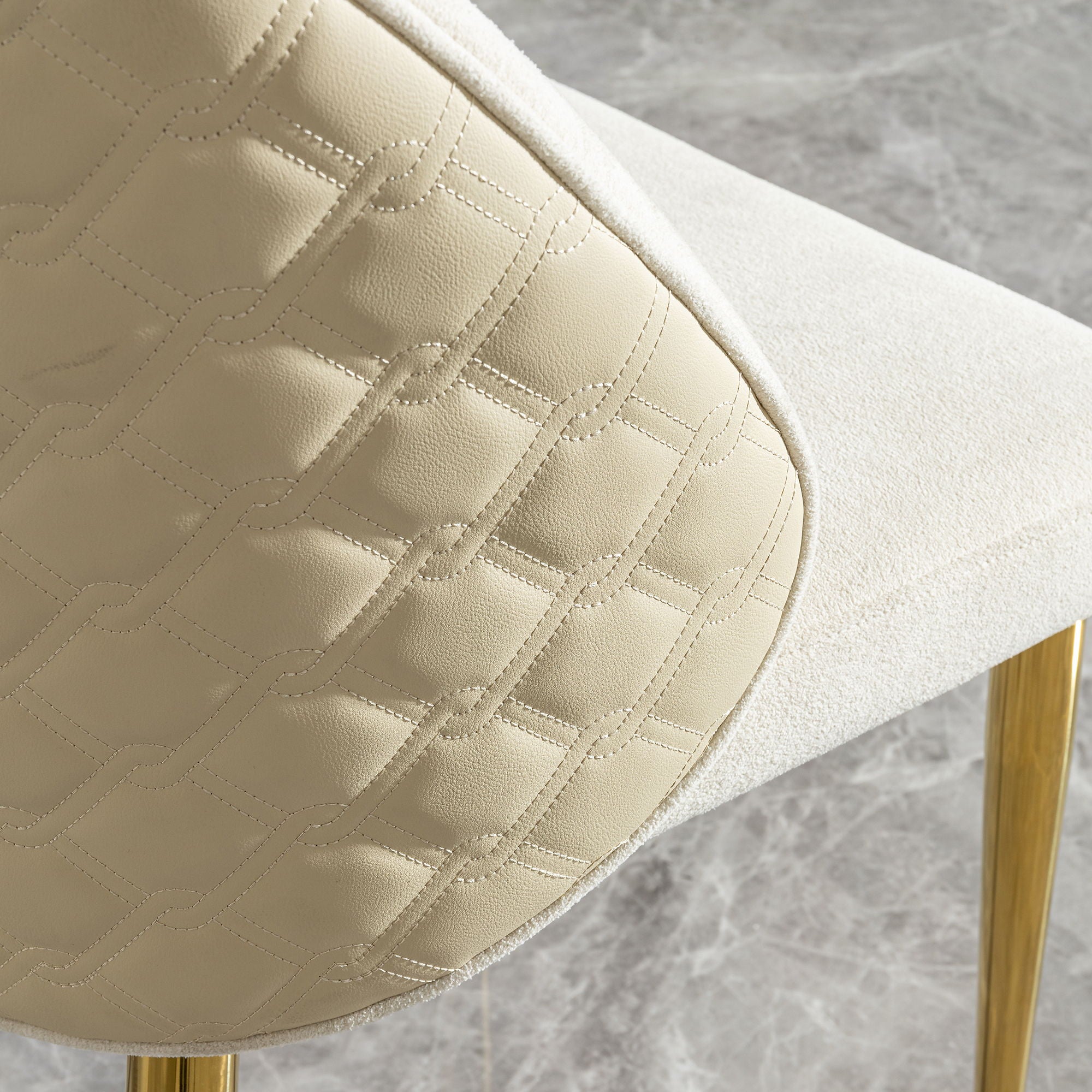 2 Pieces Contemporary Stainless Steel Dining Chair With Upholstery And Leather Backrest - Gold