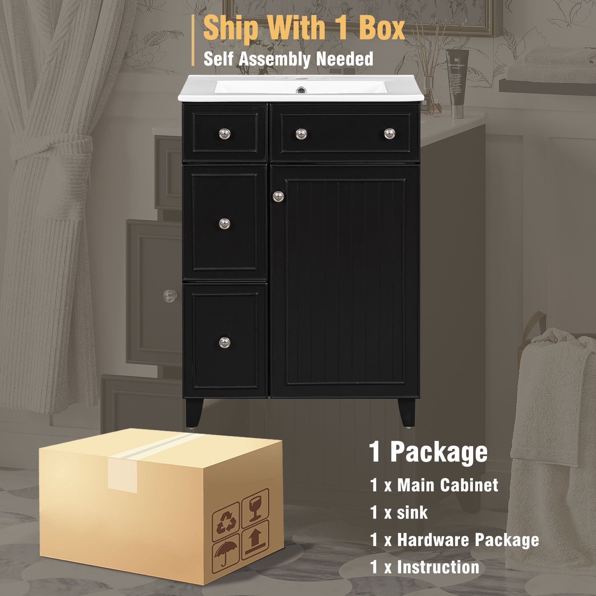 Bathroom Vanity Cabinet With Sink - Black