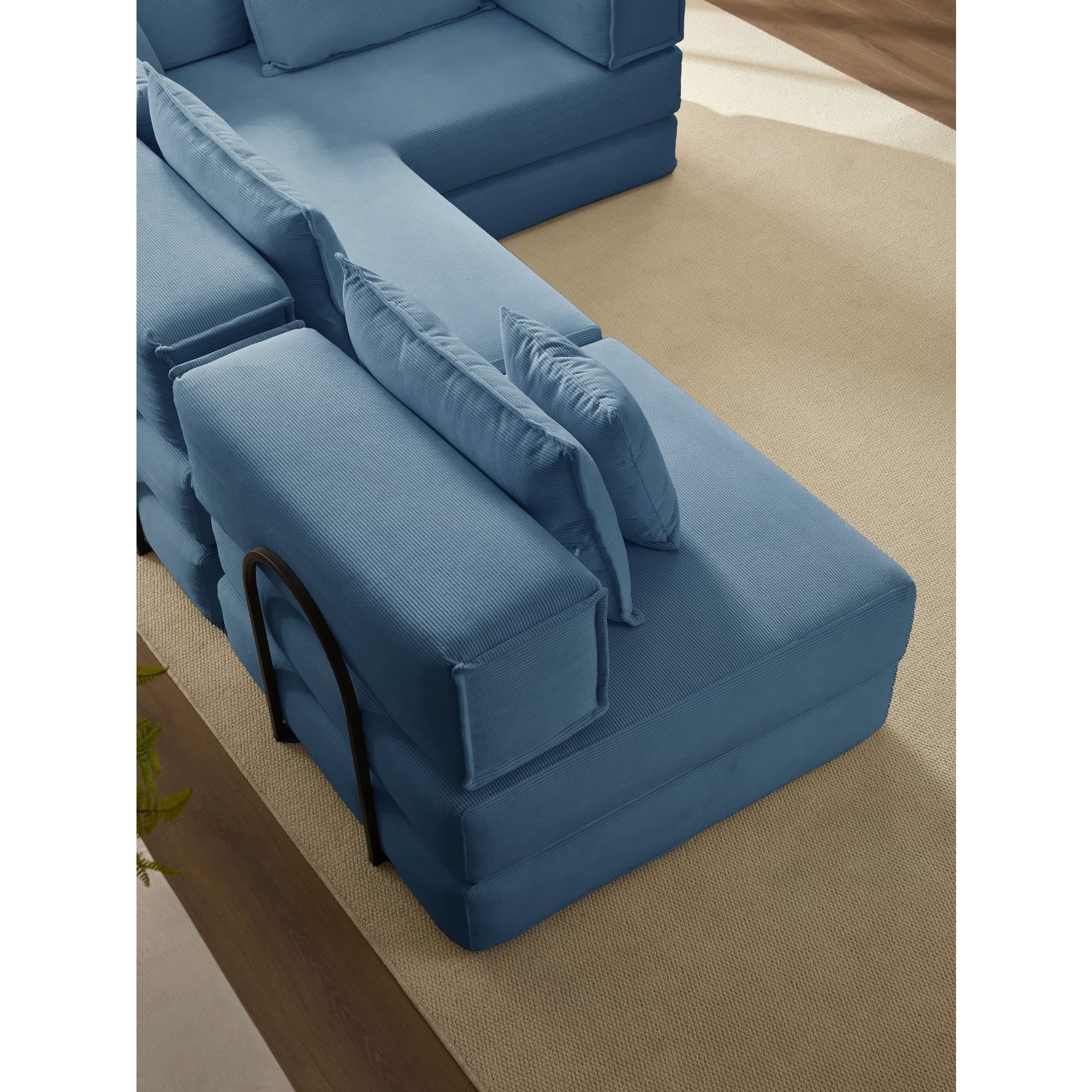 Modular L Shaped Floor Living Room Sofa Set With 6 Pillows