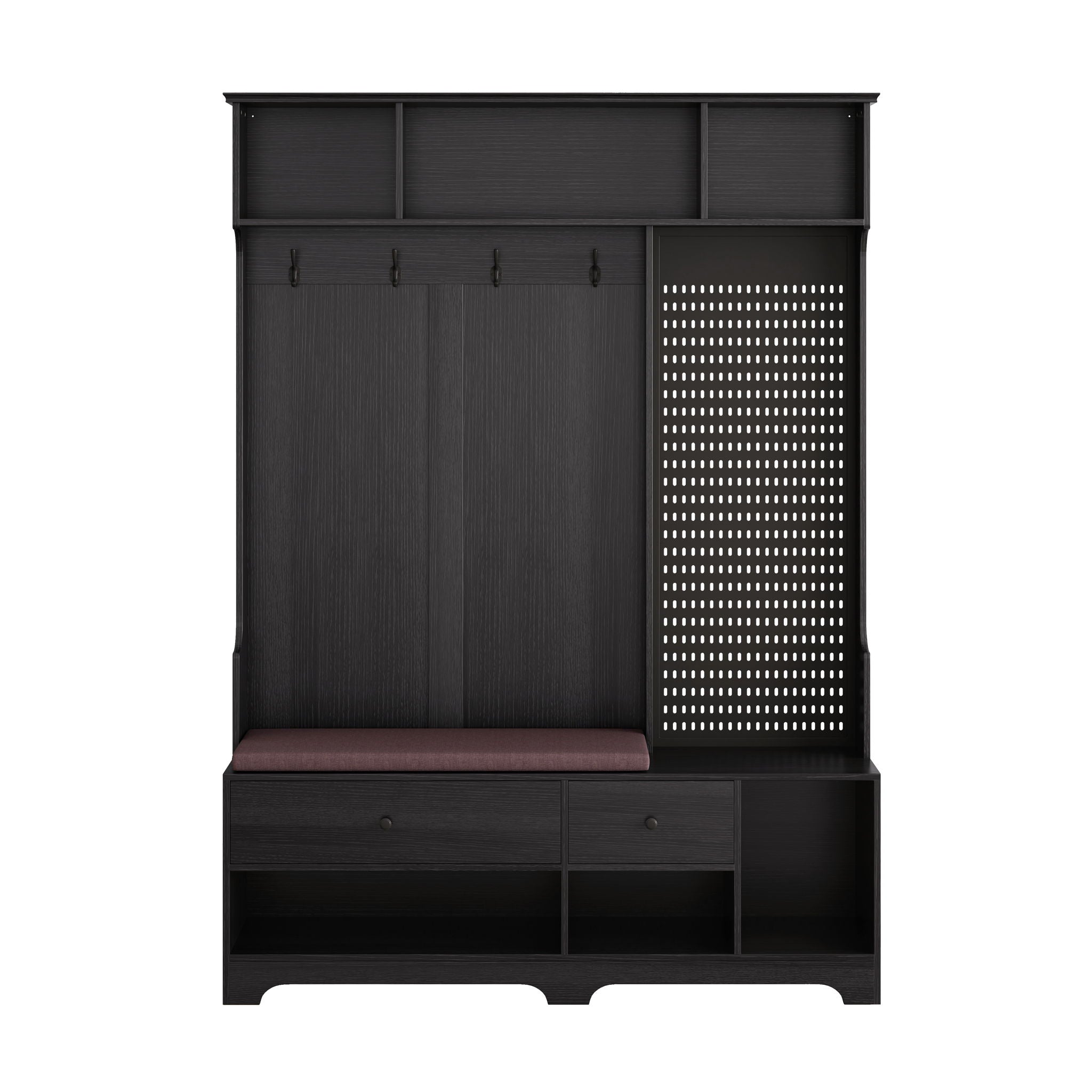 Hallway Hall Tree With Removable Cushion Bench, Coat Rack, Storage Shelves