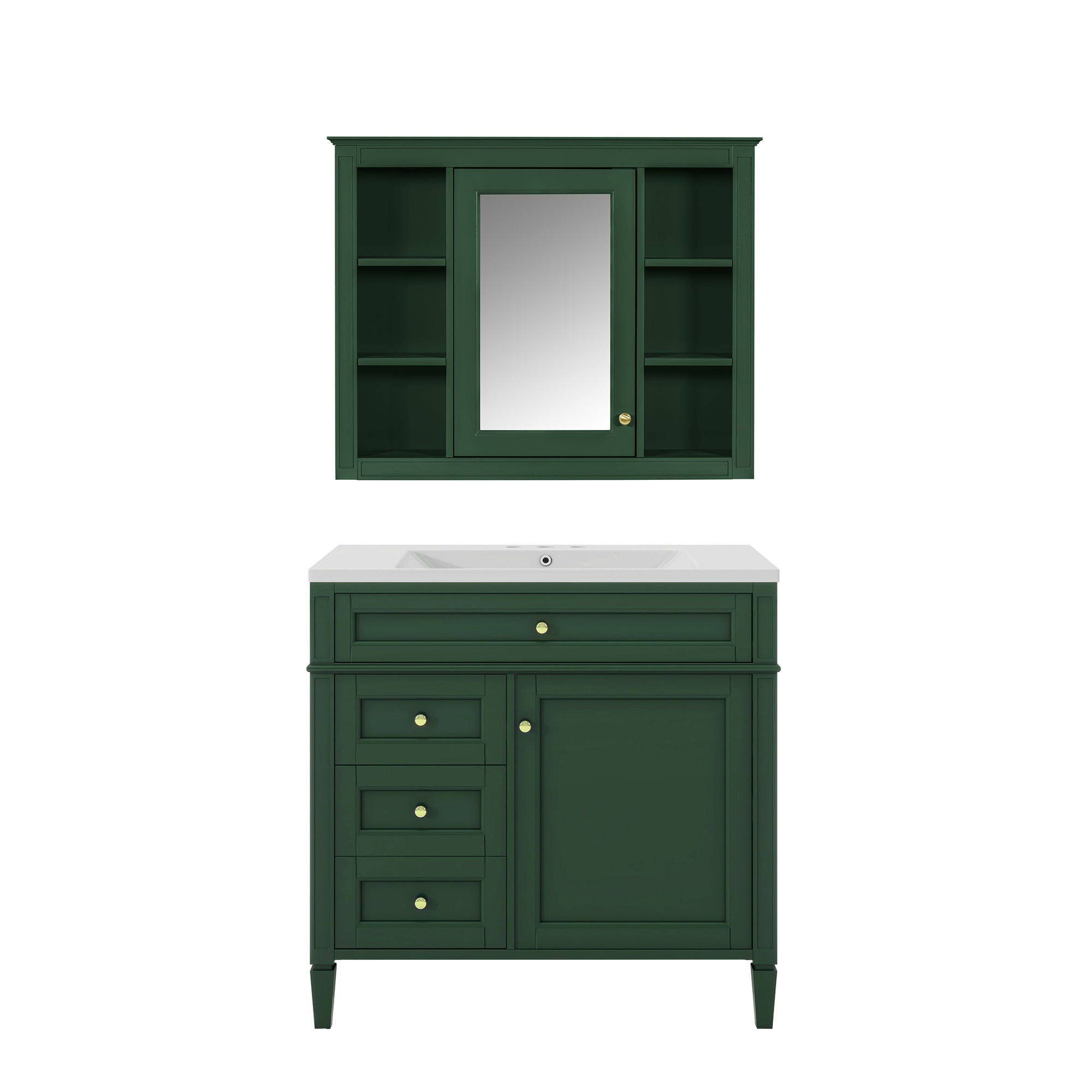 Bathroom Vanity With Mirror Cabinet, Storage Cabinet With 2 Soft Closing Doors And 4 Drawers, Undermount Sink