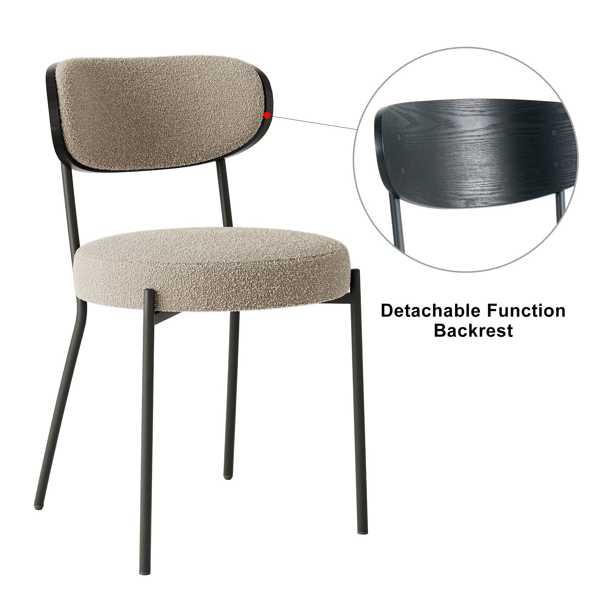 Boucle Modern Kitchen Dining Chair With Bentwood Back (Set of 2)