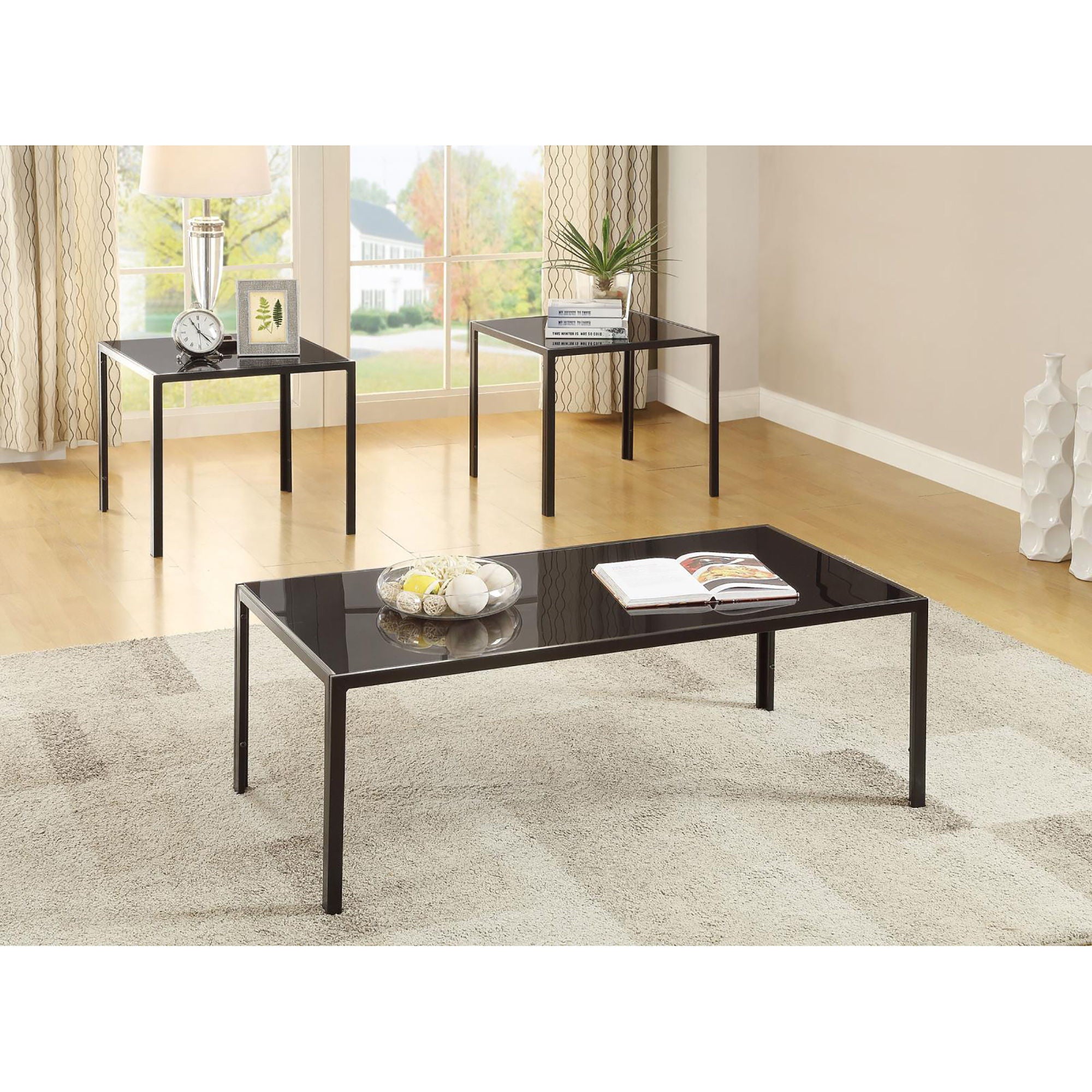 3 Piece Occasional Set With Glass Design - Black