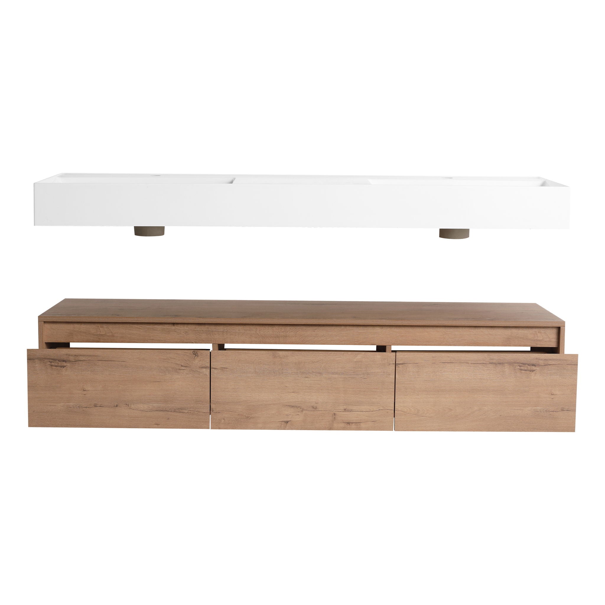 Contemporary Wall Mounted Bathroom Vanity With Dual Resin Sink And Soft Close Drawer