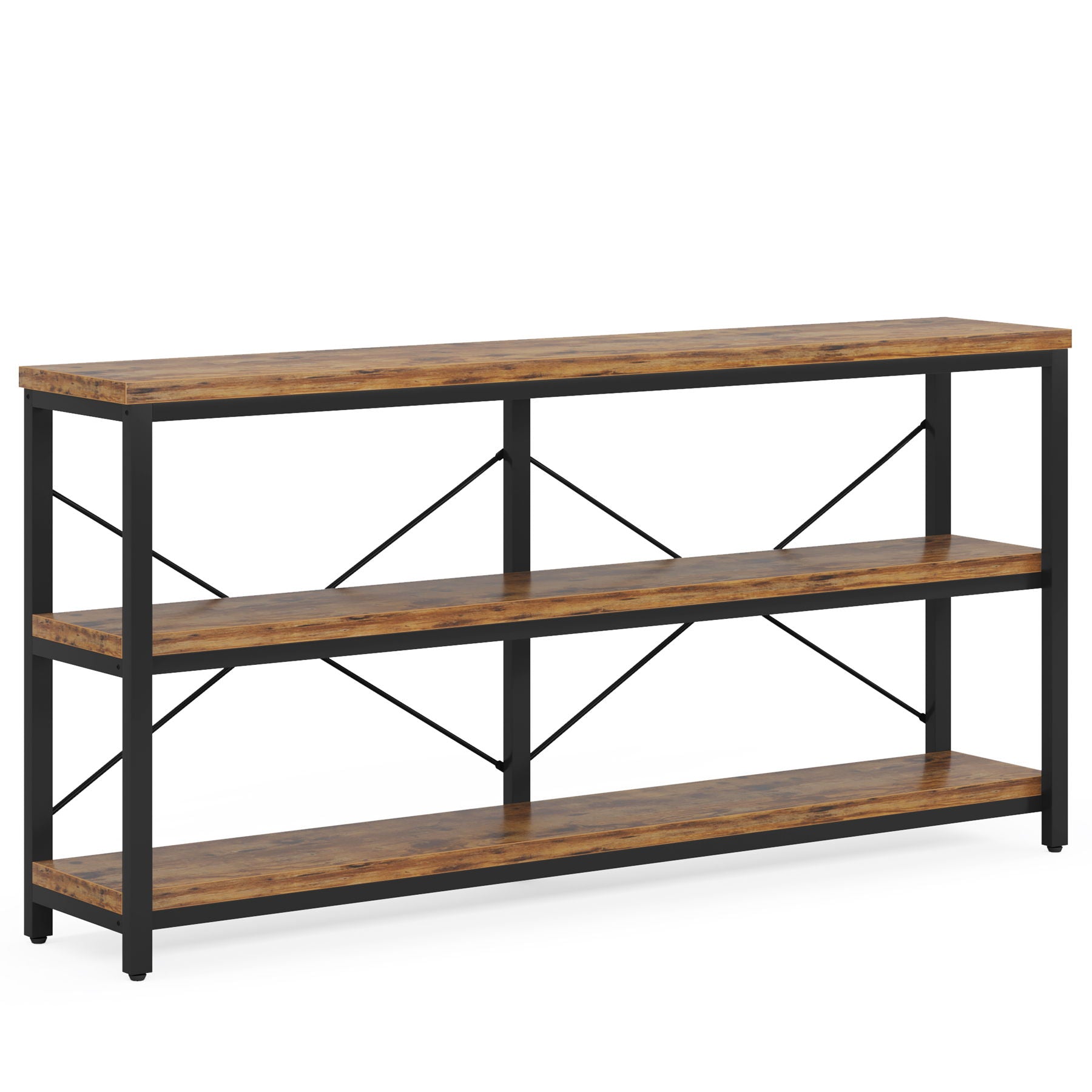 Console Table With 3 Tier Storage Shelves Finish, Slim Narrow Design For Living Entryway - Brown / Black