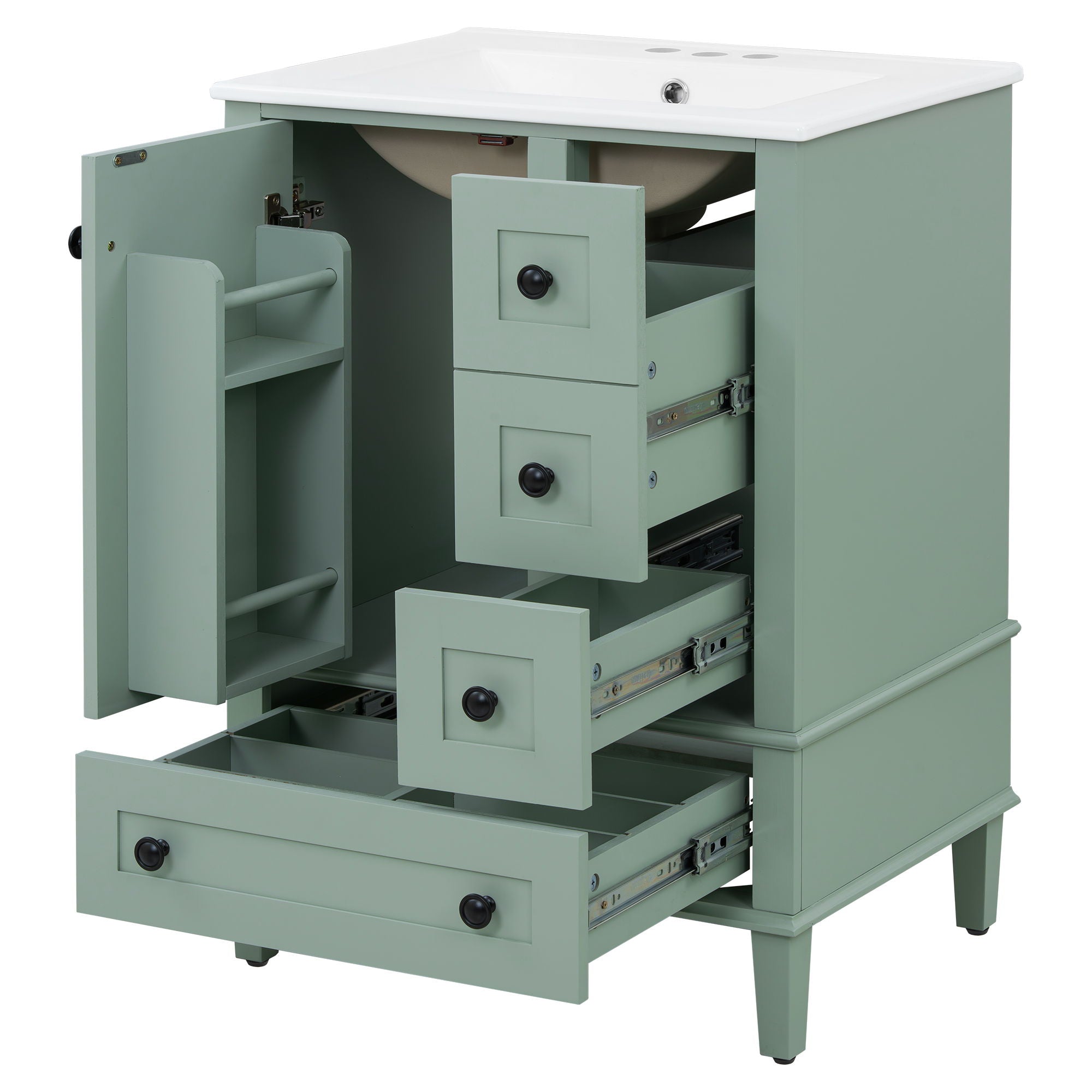 Bathroom Vanity With Integrated Basin, Soft Close Drawers, Door Mounted Double Layer Shelf