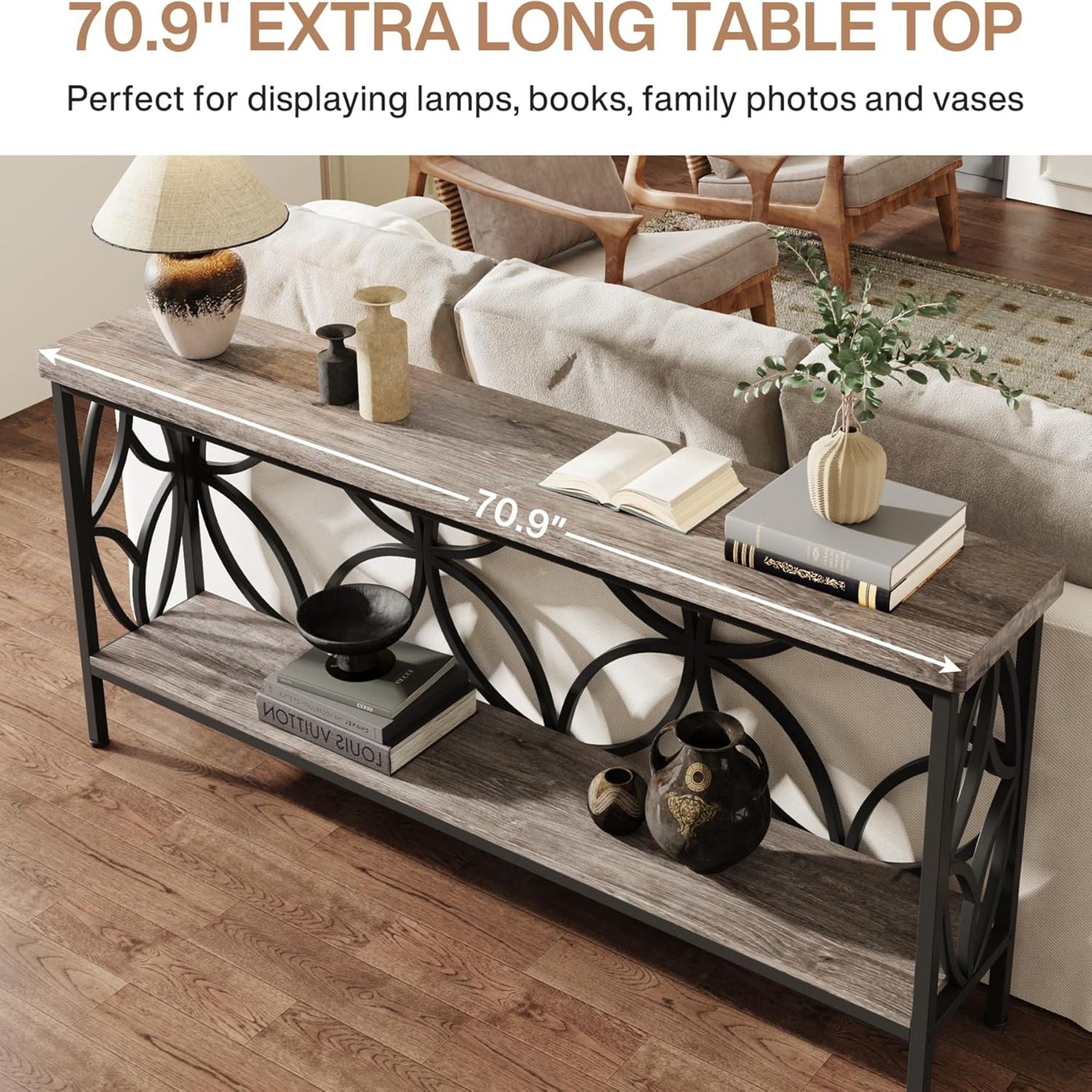 Extra Long Console Table With Open Storage Shelves
