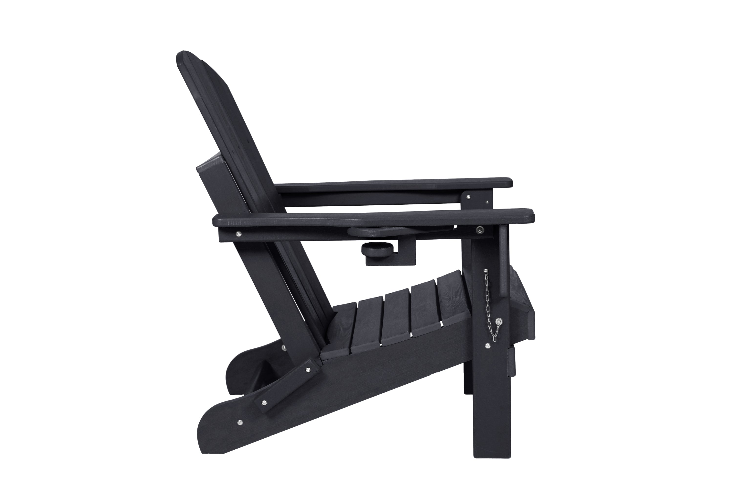 Folding Adirondack Chair with Side Table, 3-Piece Adirondack Chair Set with Wood Texture, Black(includes 2 Chairs and 1 Table)