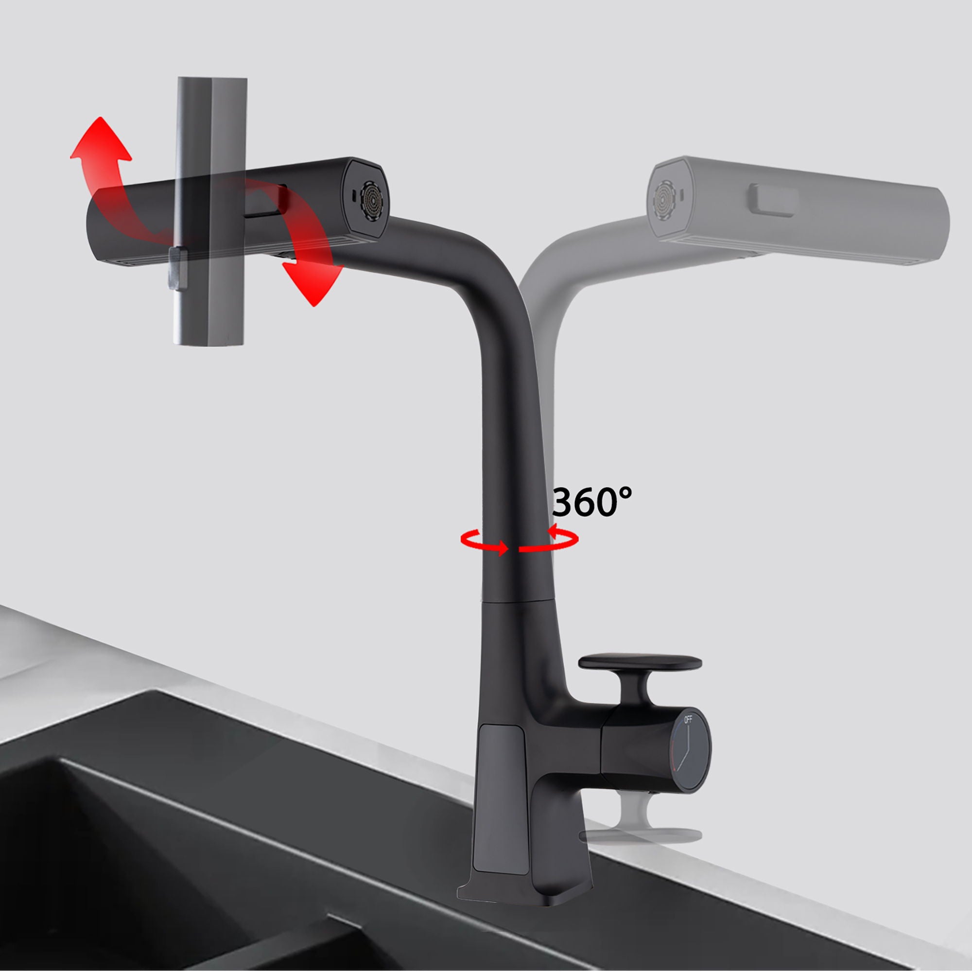 Modern Waterfall Kitchen Faucet With Temperature Display And Pull Down Sprayer, Zinc Construction - Matte Black