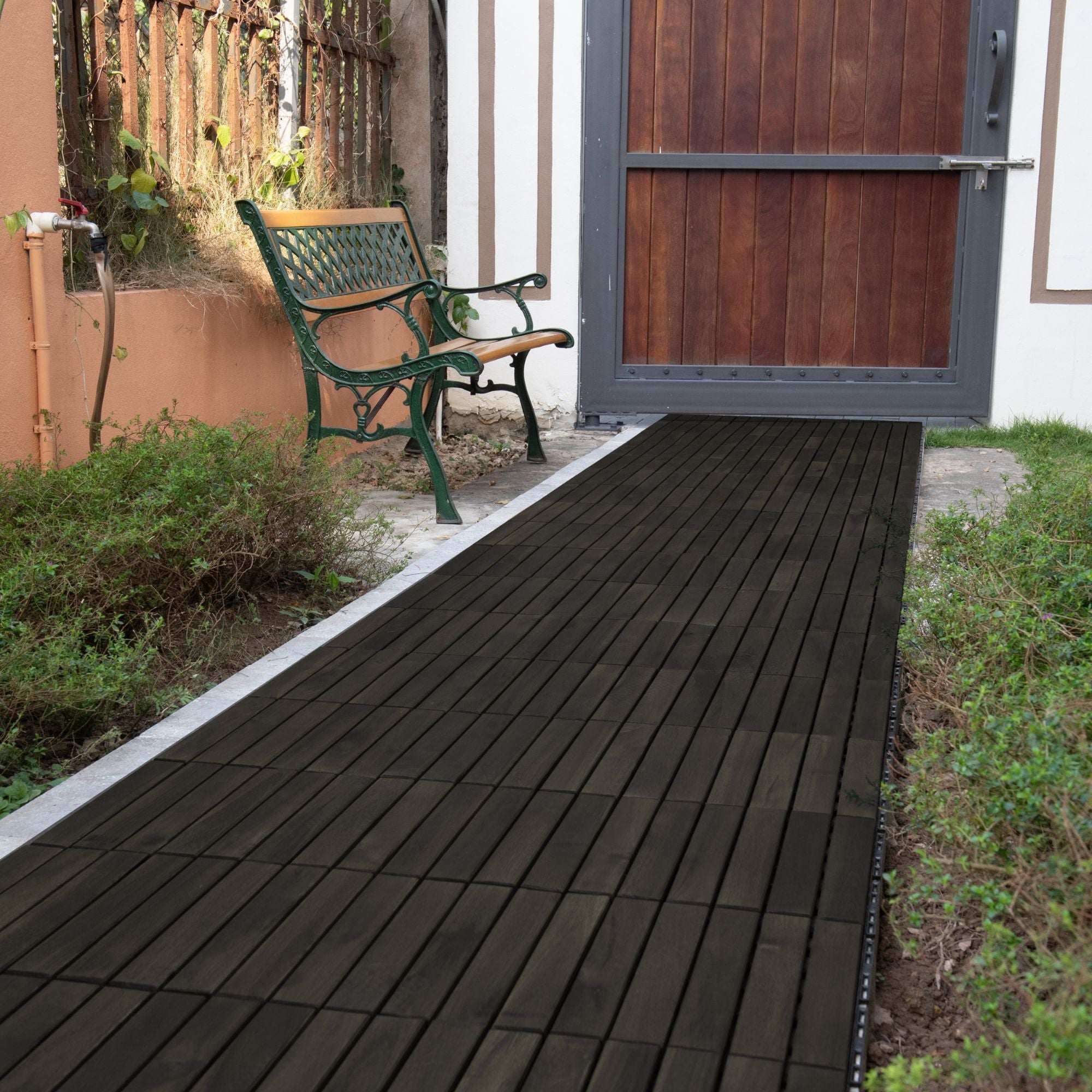 Acacia Hardwood Interlocking Deck Tiles, Striped Pattern