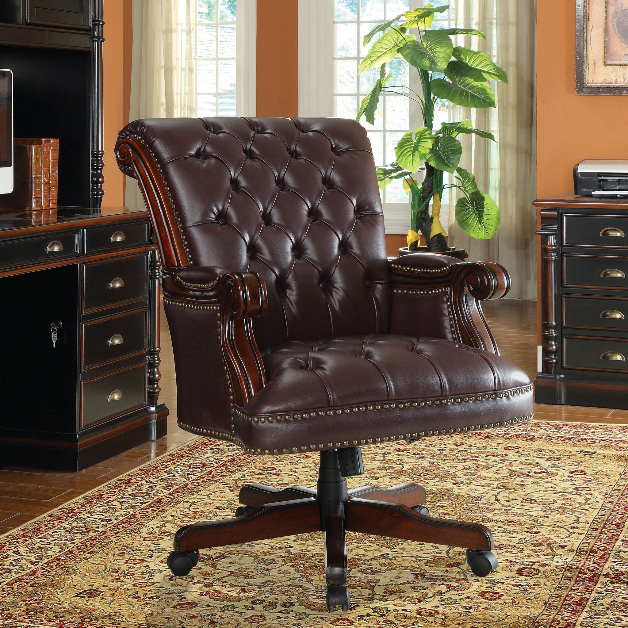 Everly - Adjustable Height Office Chair With Tufted Upholstery - Dark Brown