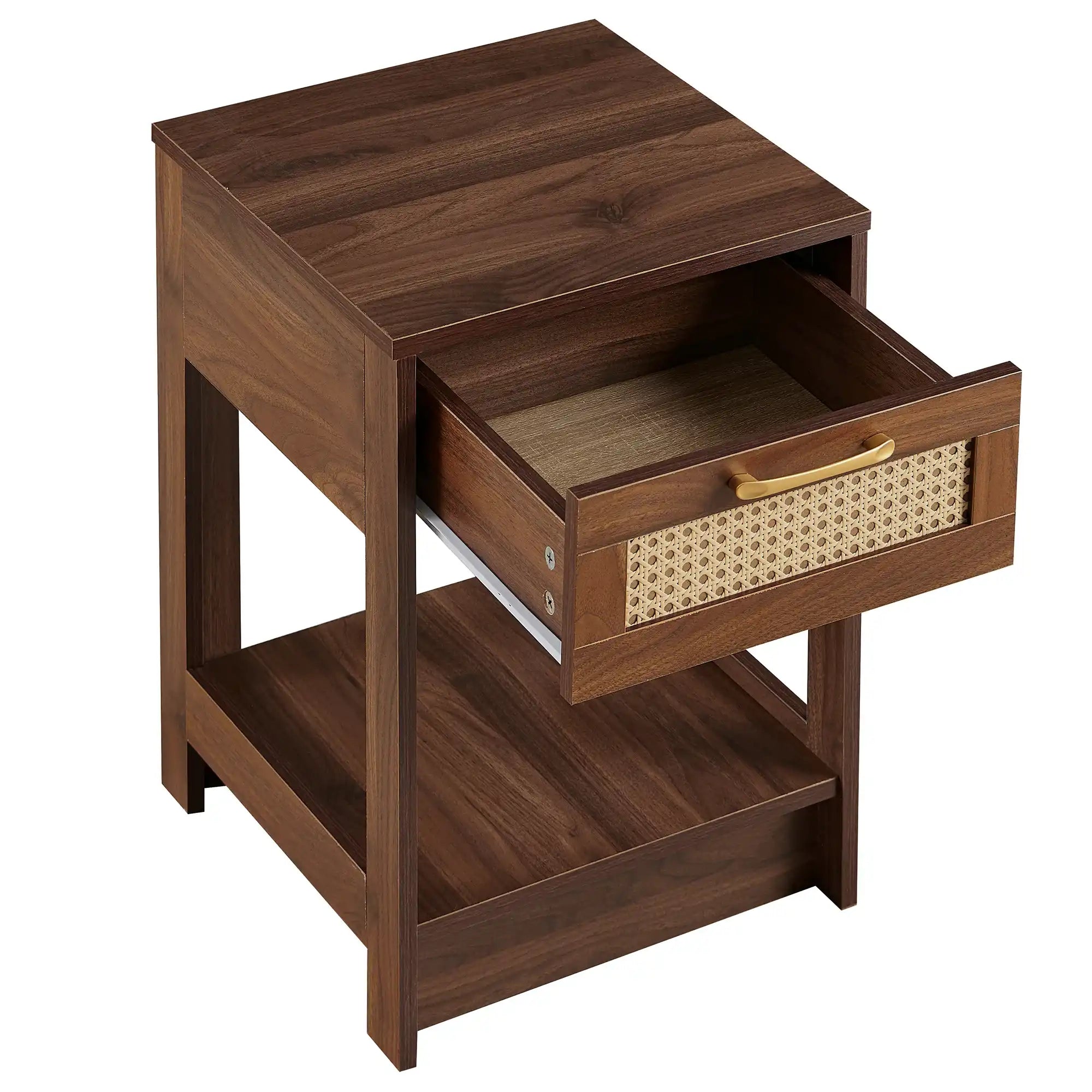 Modern Walnut Rattan Nightstand with Drawer - Best Buy Furniture