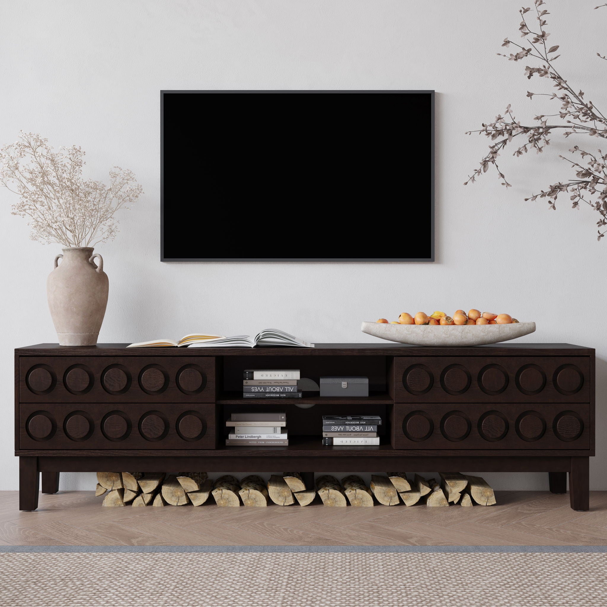 Media Console With 4 Drawers And Cable Management