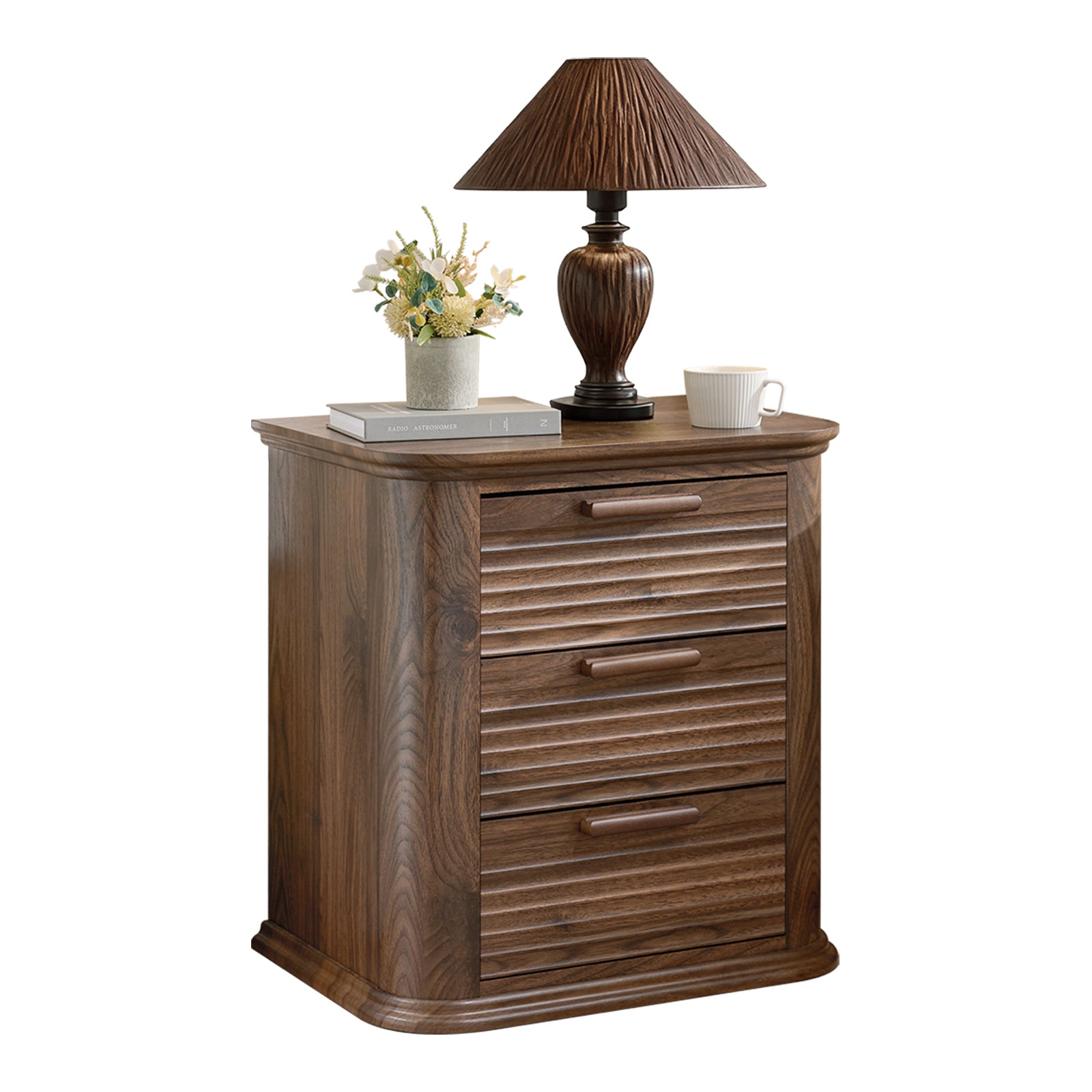 22" Wide Fluted Nightstand with Charging Station