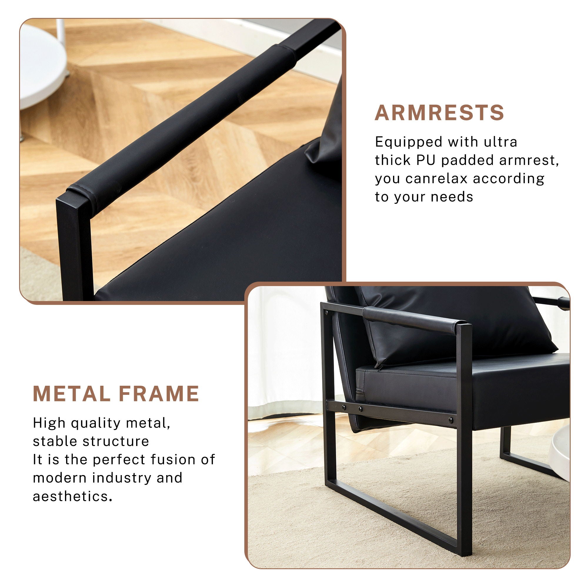 Classic Leather And Metal Frame Sofa, Ergonomically Designed, A Perfect Blend Of Modern And Industrial Styles