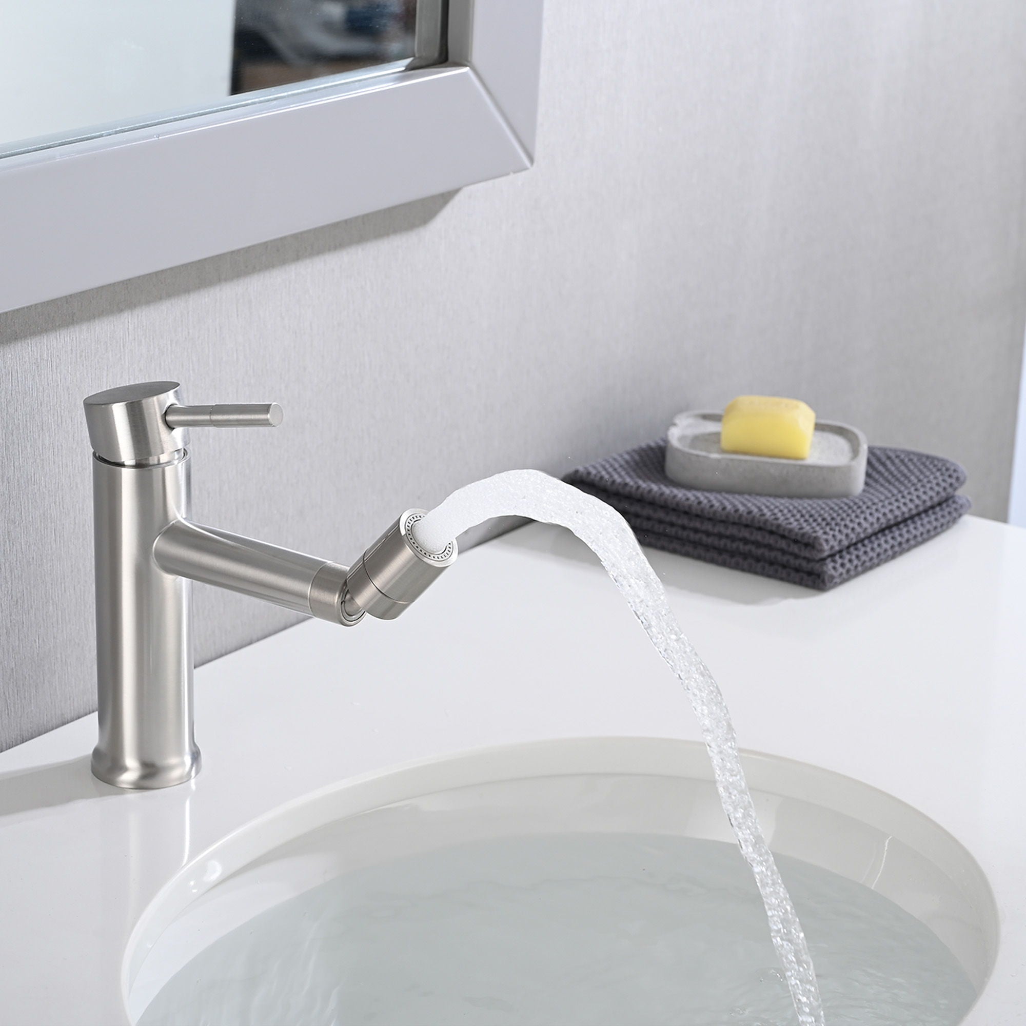 Bathroom Faucet With 2 Mode Functionality And 360 Degree Rotating Aerator Stainless Steel - Brushed Nickel