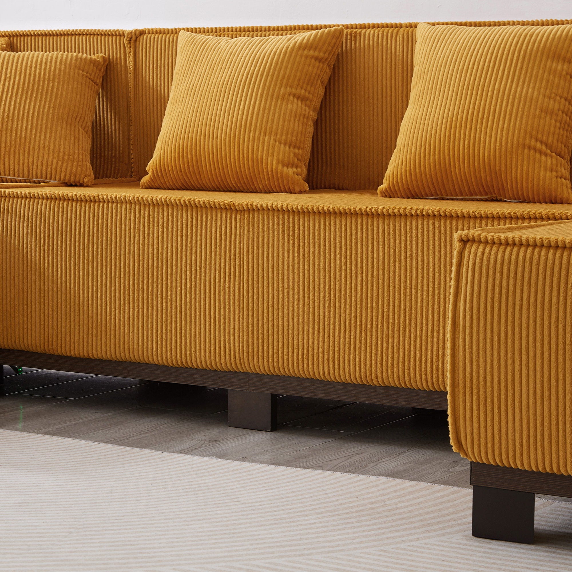 U-Shaped Sectional Sofa With RGB LED Light Strip And 6 Pillows