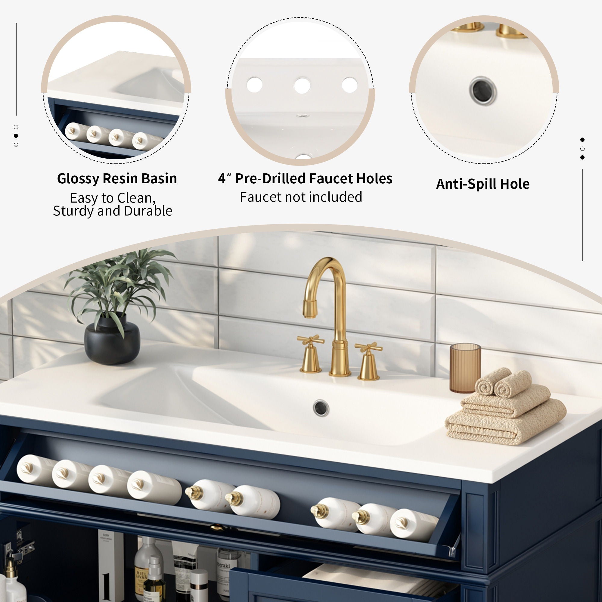 Bathroom Vanity & Top Sink, Modern Bathroom Storage Cabinet With 2 Drawers And A Tip-Out Drawer
